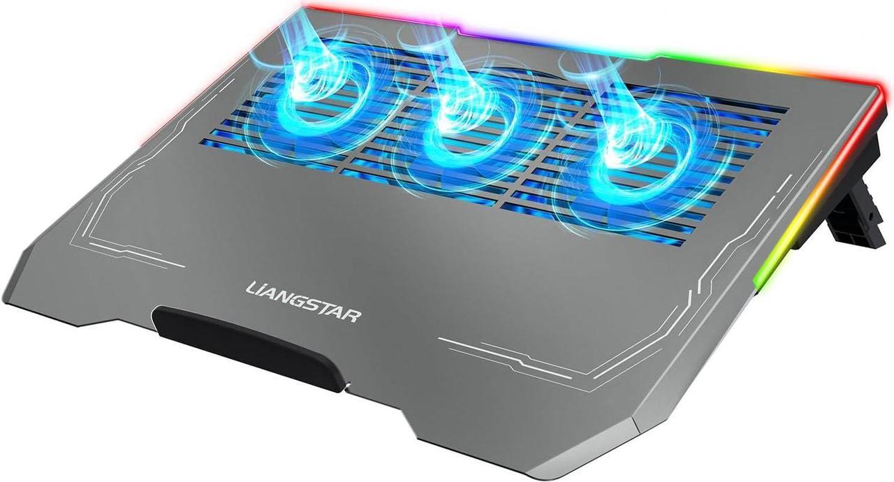 LIANGSTAR Laptop Cooling Pad, Aluminum-Alloy Gaming Laptop Cooler 8 Modes RGB Light for 10-17.3 Inch Notebook, Light Weight Stand with 3 Height Adjustable, 2 USB Ports & Type-C, Control Fan Speed