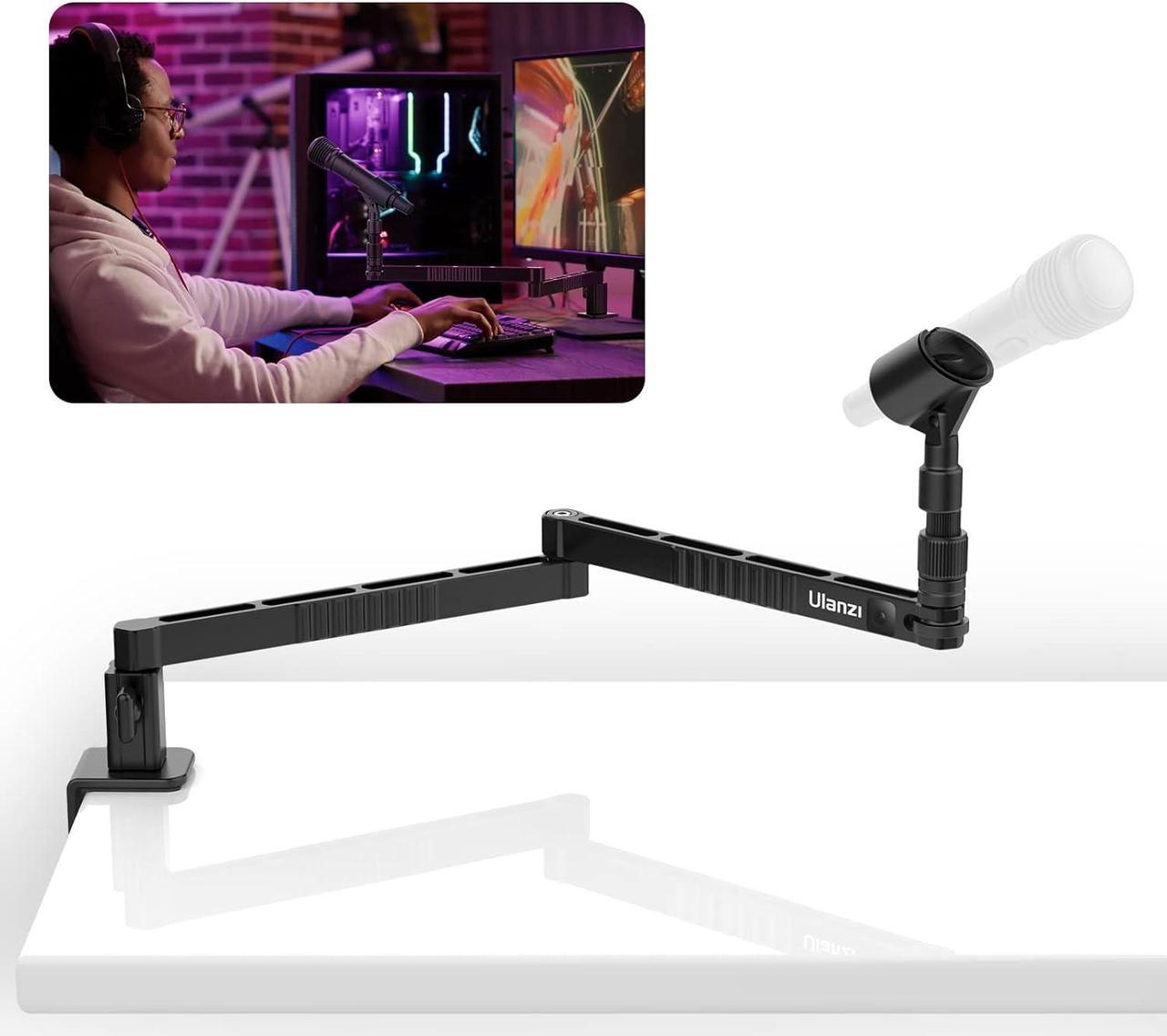 ULANZI LS26 Low Profile Mic Arm, Aluminum Mic Arm Desk Mount 360° Rotatable Foldable Microphone Boom Arm for Podcast/Streaming/Gaming/Radio Studio w Mic Clips 1/4" 3/8" 5/8" for Most Mics