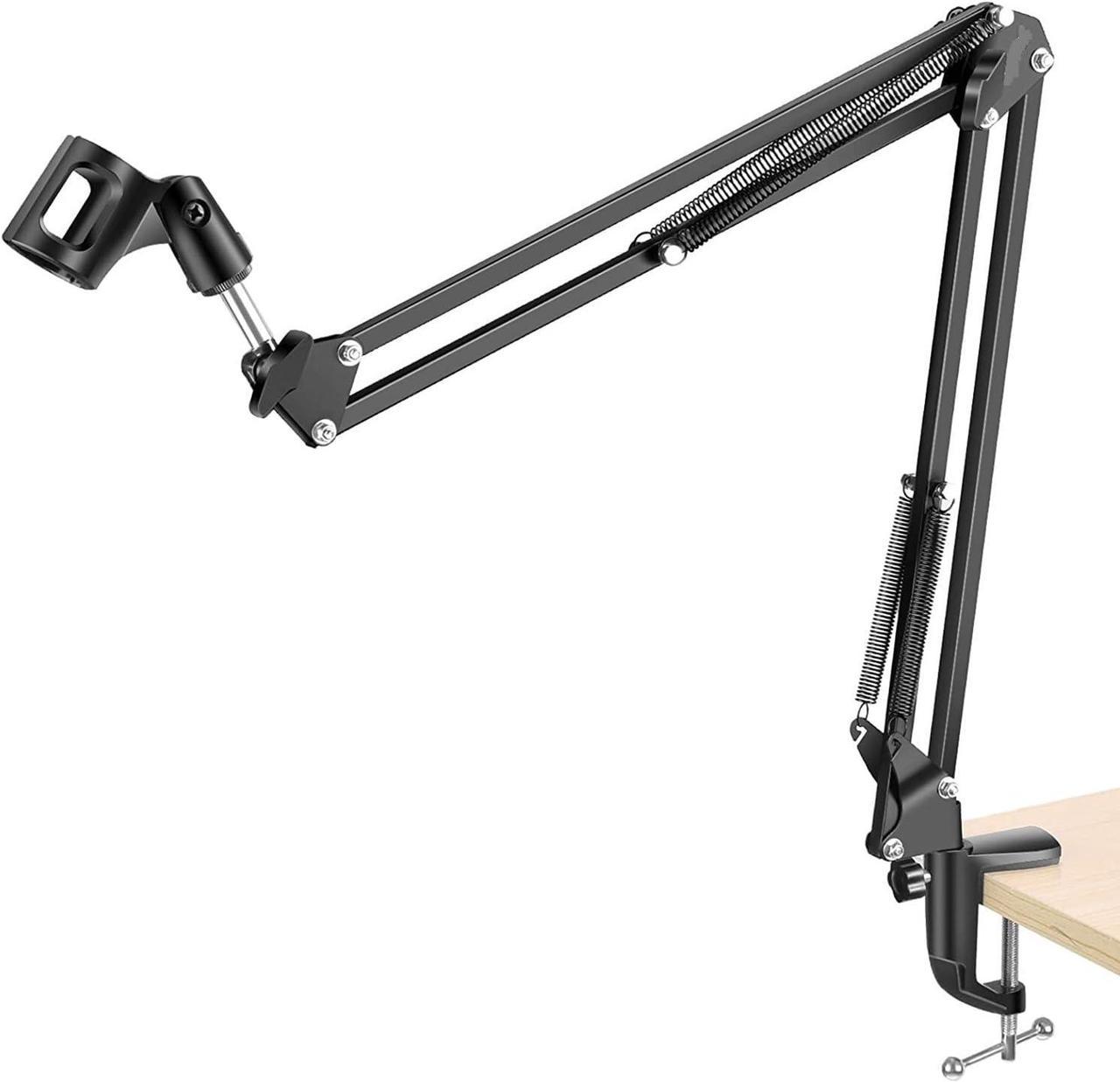 Adjustable Microphone Suspension Boom Scissor Arm Stand, Max Load 1 KG Compact Mic Stand for Radio Broadcasting, Includes 2 Months of Music Lessons