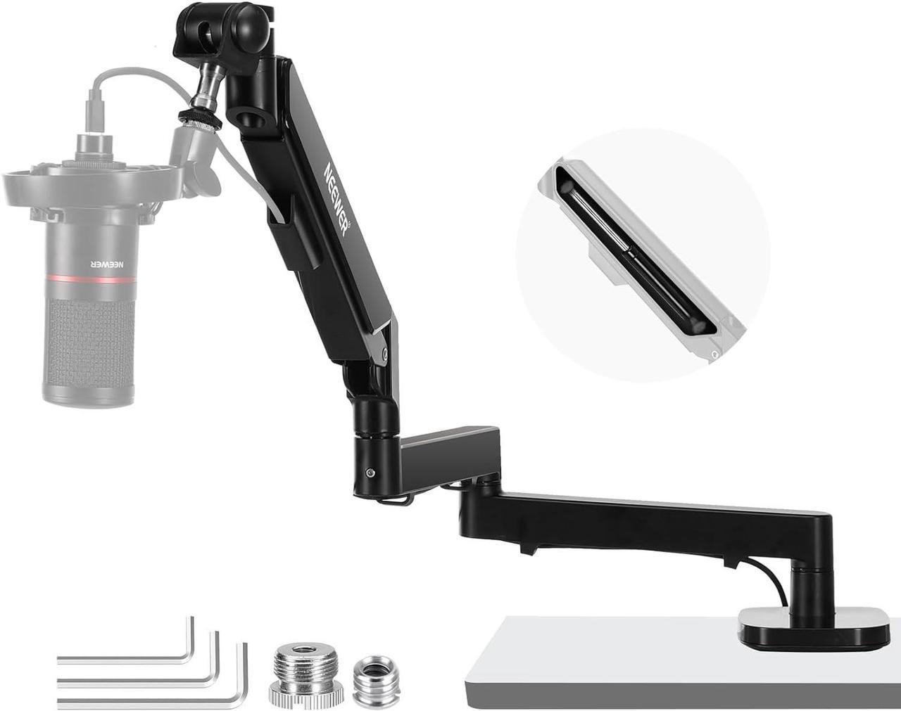 NEEWER Low Profile Mic Arm Desk Mount, 360° Swivel Boom Arm with Pneumatic Damping Adjustable, Cable Management, Compatible with Shure MV7 SM7B Blue Yeti Gaming Streaming Podcast Microphone, MS002