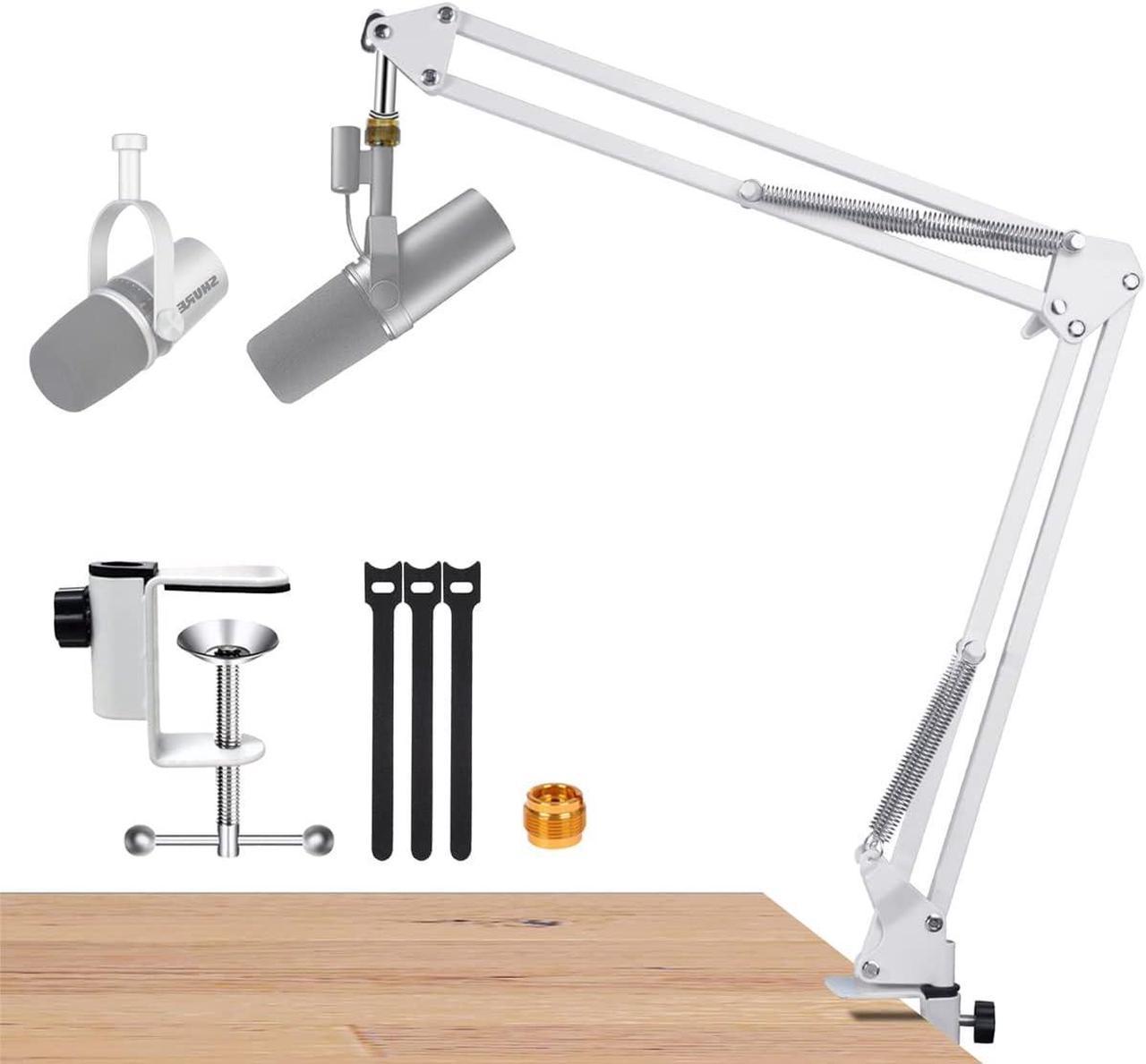 For Shure Sm7b mv88+ and Mv7 White Boom Arm, Mic Desk White Stand Compatible with Shure Sm7b and Shure mv7 Microphone, Shure Sm7b and Shure Mv7 White Mic Arm Perfect for Podcasts, Gaming