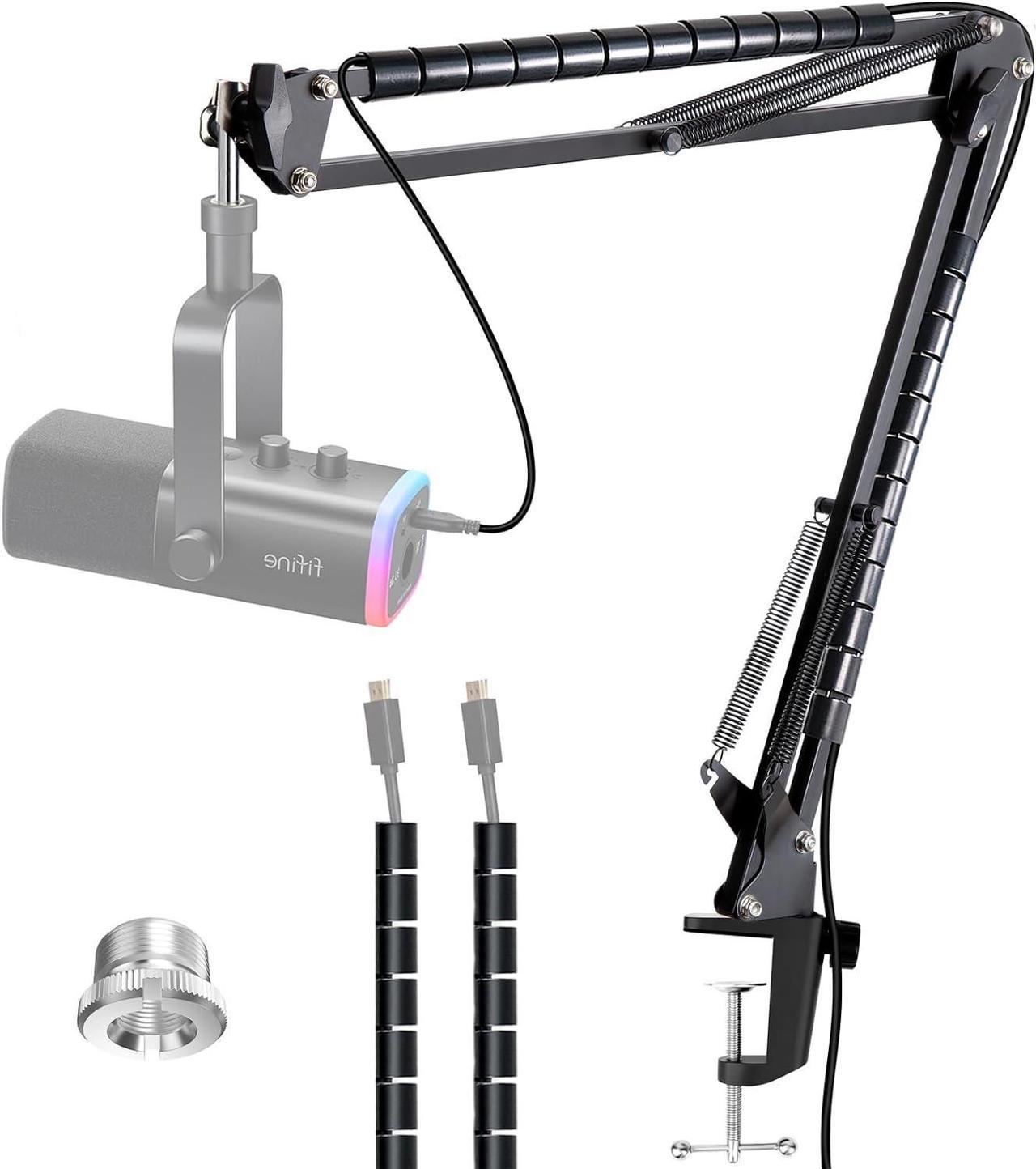 YOUSHARES Fifine AM8 Boom Arm, Adjustable Fifine AM8 Mic Arm Sturdy Metal Mic Stand with 2 Cable Sleeve, 3/8" to 5/8" Screw Adapter