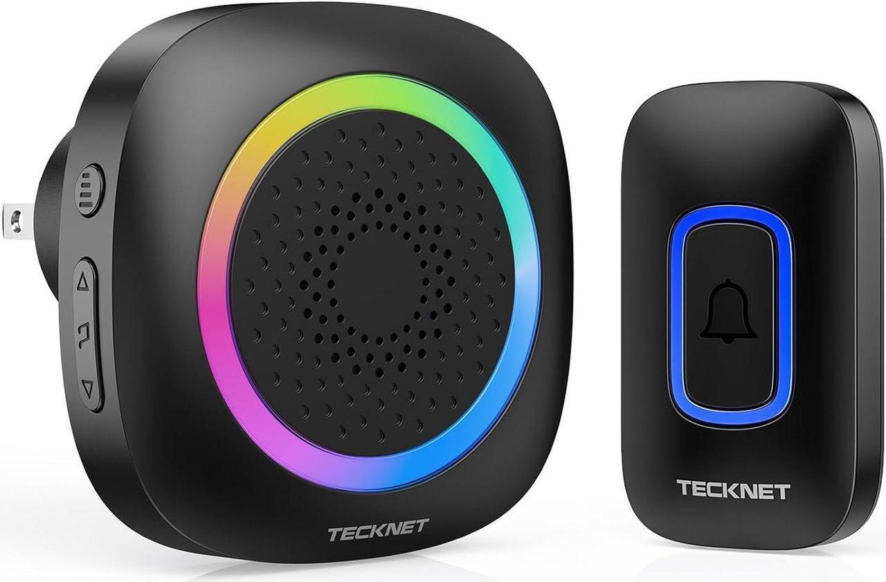 TECKNET Wireless Doorbell, Waterproof Plug-in Doorbell with RGB Light, Easy Installation, 1300ft Range, 0-110dB Bell with 60 Ringtones, 5 Volume Levels & Mute Mode, Using Time up to 4.5 Years