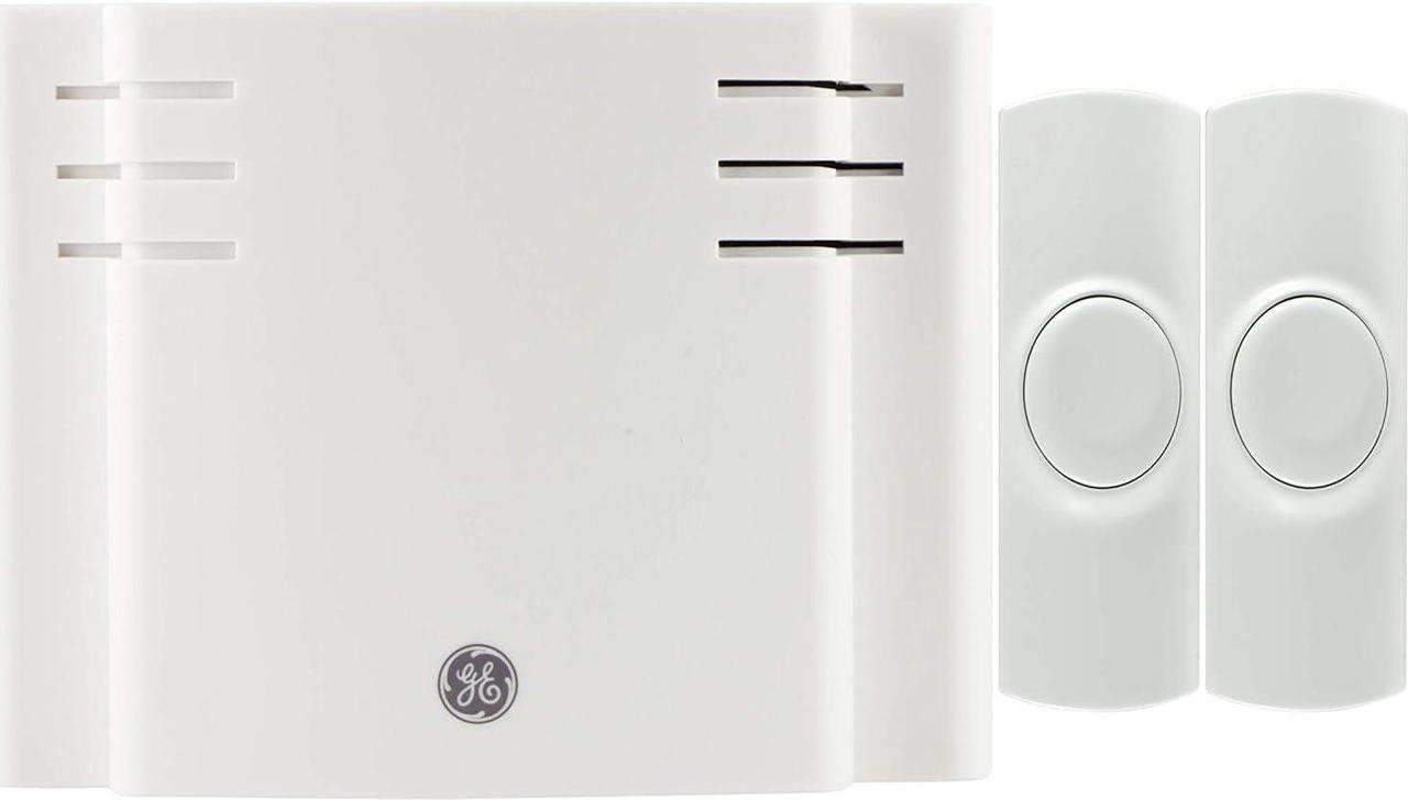 GE Wireless Doorbell Kit, 8 Melodies, 2 Push Buttons, 4 Volume Levels, 150 Ft. Range, Mountable, White, Battery-Operated Receiver, 19297