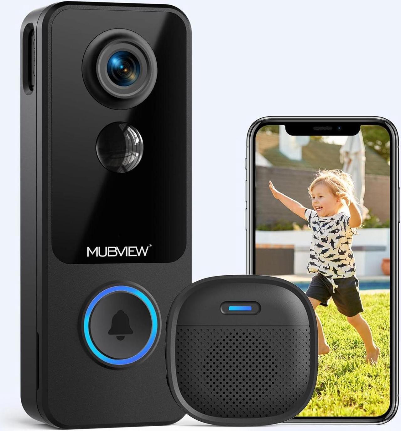 MUBVIEW Doorbell Camera Wireless No Subscription - SD Card & Cloud Storage, Smart WiFi Video Doorbell with Chime, Voice Changer, Battery Powered, 2-Way Audio, Human Detection, Night Vision