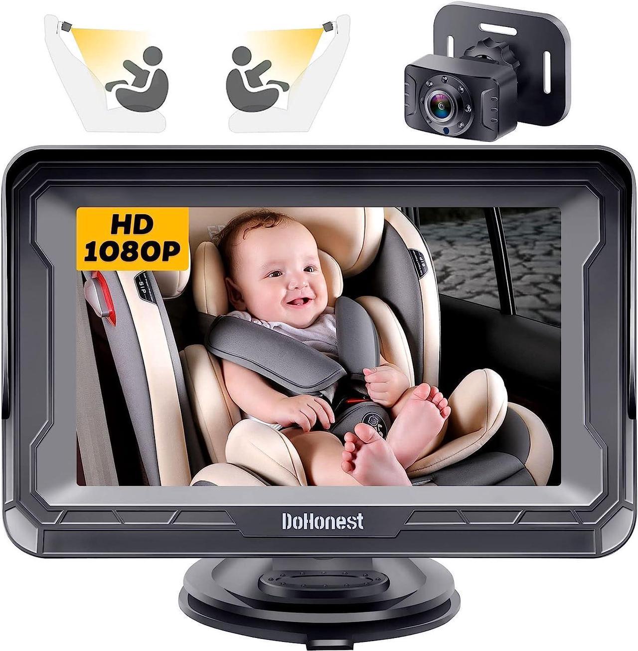 DoHonest Baby Car Camera HD 1080P: 360° Rotating Plug and Play Easy Install 3 Mins Rear Facing Car Baby Monitor with Camera Crystal Night Vision Backseat Camera Two Kids -V33