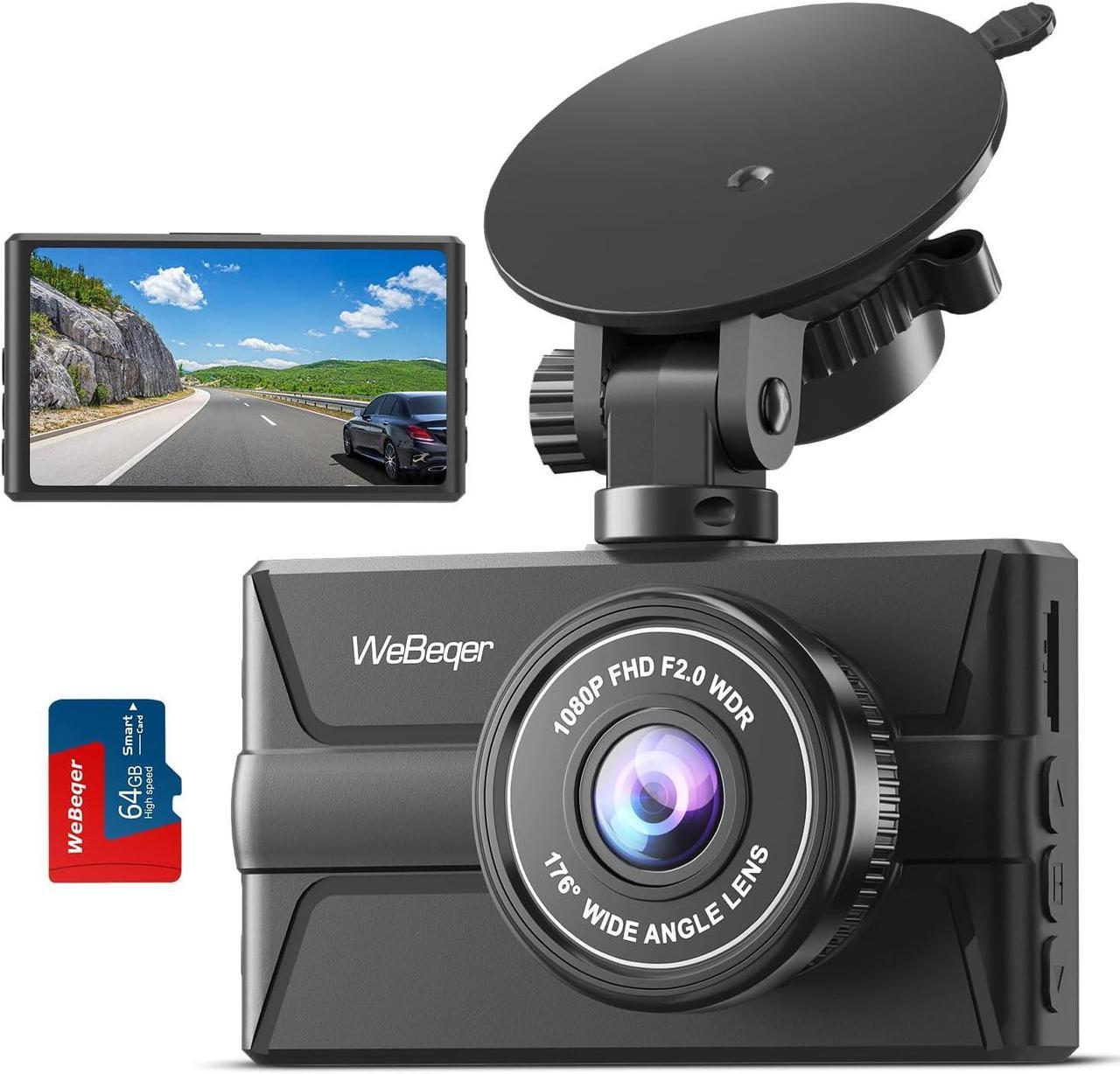 Dash Cam Front 1080P with Free 64G SD Card Dash Camera for Cars,3" IPS Screen,176° Wide Angle,WDR,Night Vision,Parking Monitor,G-Sensor