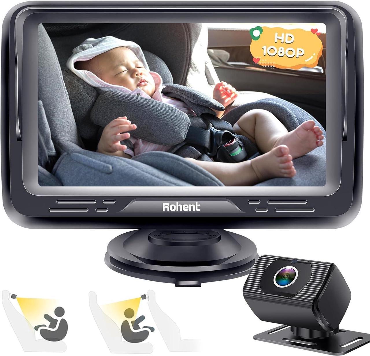 Baby Car Camera Ease Installation: Eye Protection Clear Night Vision 360° Rotation Stability Backseat Camera for 2 Kids HD 1080P Car Baby Monitor with Infant Carseat Camera Rear Facing -Rohent N06