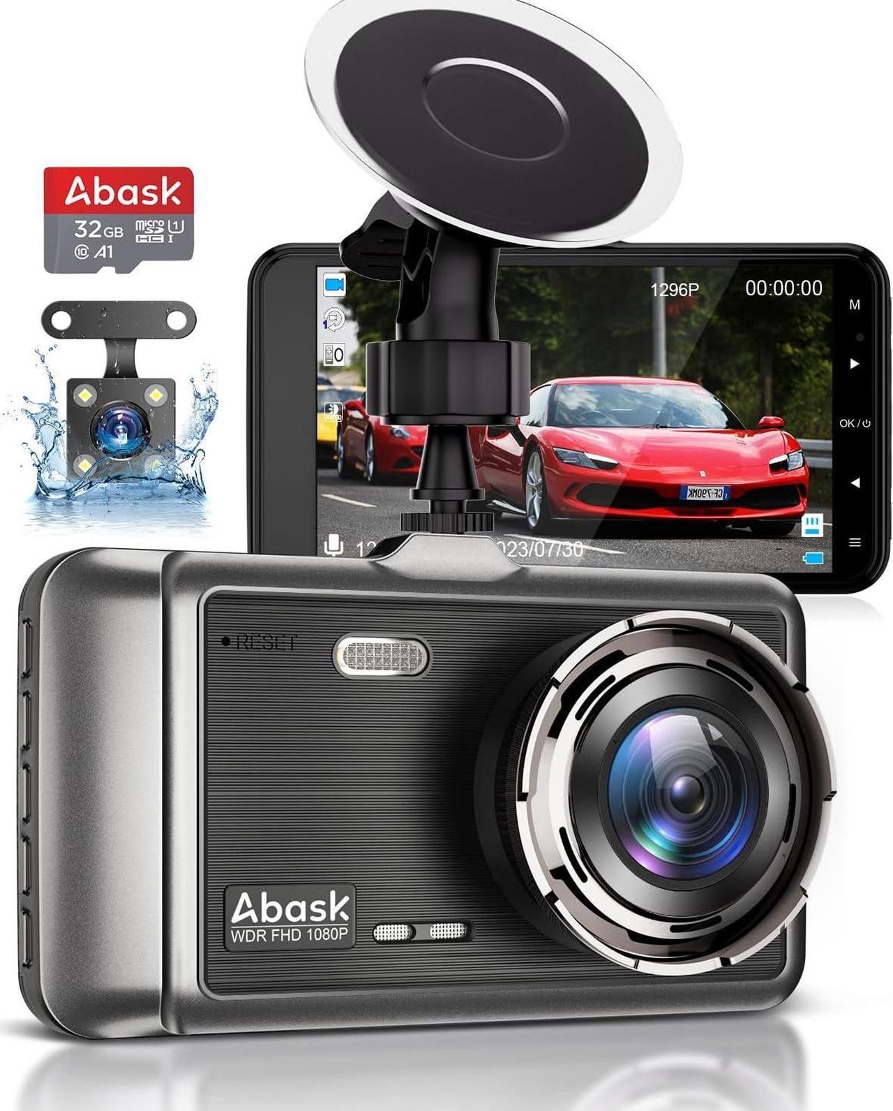 ABASK Dash Cam Front Rear Camera with 32G SD Card 1080P FHD Dual Car Camera 4'' IPS dashcams for car with Night Vision 170° Wide Angle WDR G-Sensor Parking Monitor Loop Recording Motion Detector