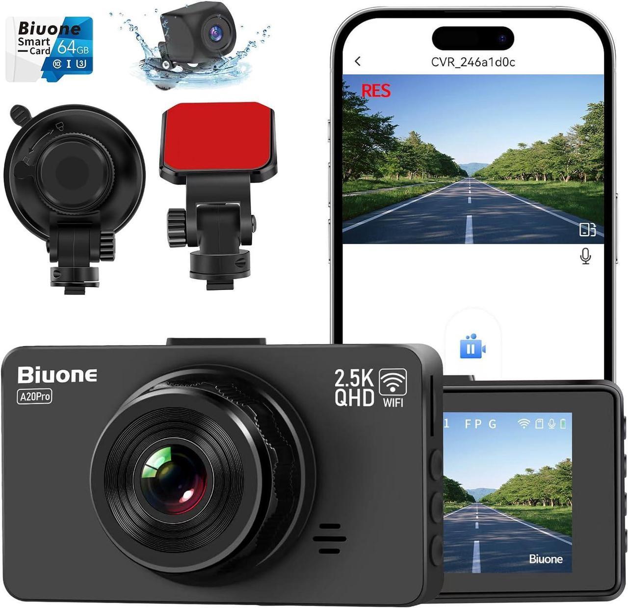 Dash Cam Front and Rear, Dash Camera for Cars WiFi/APP Control Car Camera Dash Cam with 64G Card 2.5K Front Dash Cam+1080P Rear Dashcams with Super Night Vision, Loop Recording, G-Sensor Car Camera