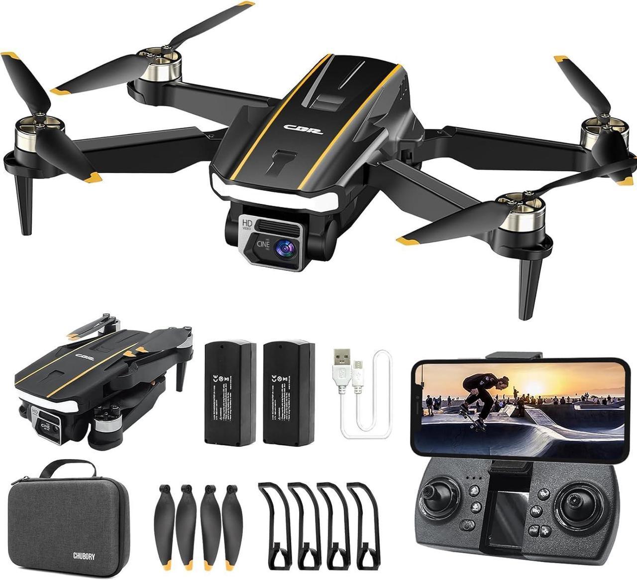 Durable Brushless Motor Drone with Camera for Beginners, CHUBORY A68 WiFi FPV Quadcopter with 1080P HD Camera, Auto Hover, 3D Flips, Headless Mode, Trajectory Flight, 2 Batteries