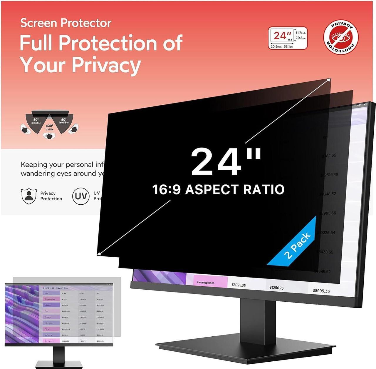 MOBDIK [2 Pack] 24 Inch Removable Computer Privacy Screen Filter for 16:9 Widescreen Computer Monitor - Anti-Glare - Anti-Scratch - UV-Blocking for 24 in Data Confidentiality Shield