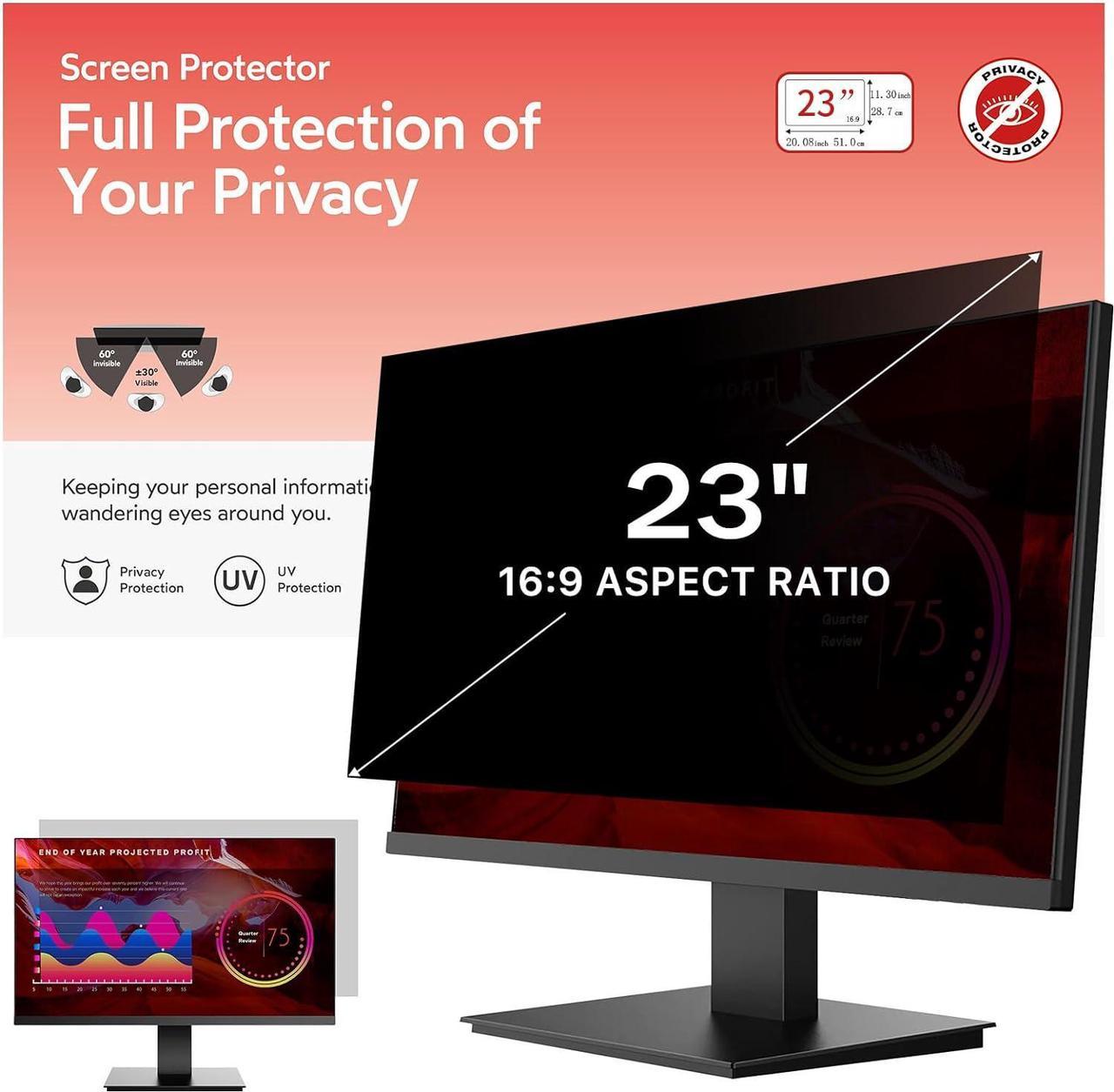 BERSEM 23 inch Removable Computer Privacy Screen Filter for 16:9 Aspect Ratio, [Anti-Spy] [Anti-Glare] [Anti-Scratch] [UV-Blocking]