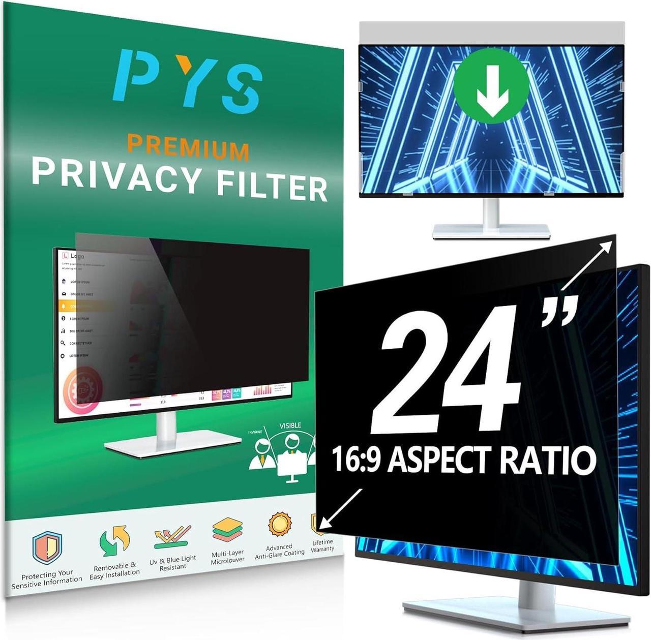 PYS 24 Inch Computer Monitor Privacy Screen Filter for 16:9 Widescreen Monitor - Easy Removable Screen Filter Shield - Anti Glare & Blue Light - Anti Scratch Protector Film for Data Security