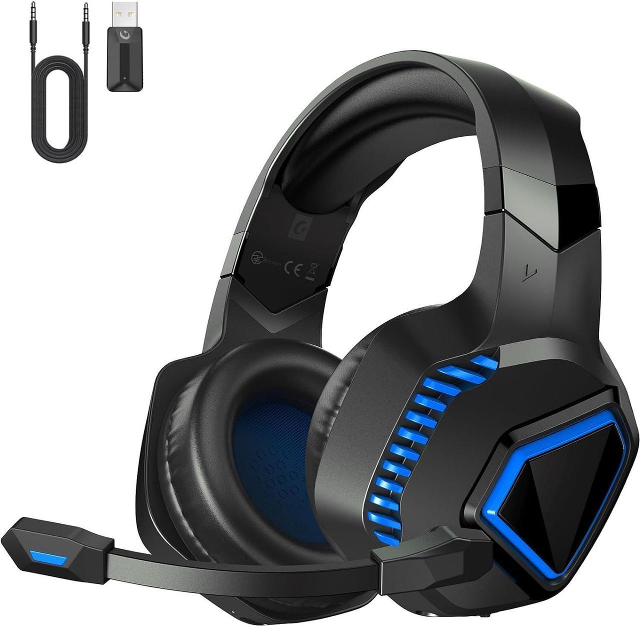 GMRPWNAGE Wireless Gaming Headset for PS5, PS4, Mac, Switch, PC - 2.4GHz Wireless Gaming Headphones, Bluetooth 5.2 - Adjustable Noise Canceling Microphone - 3.5MM Wired Mode for Xbox Series(Blue)