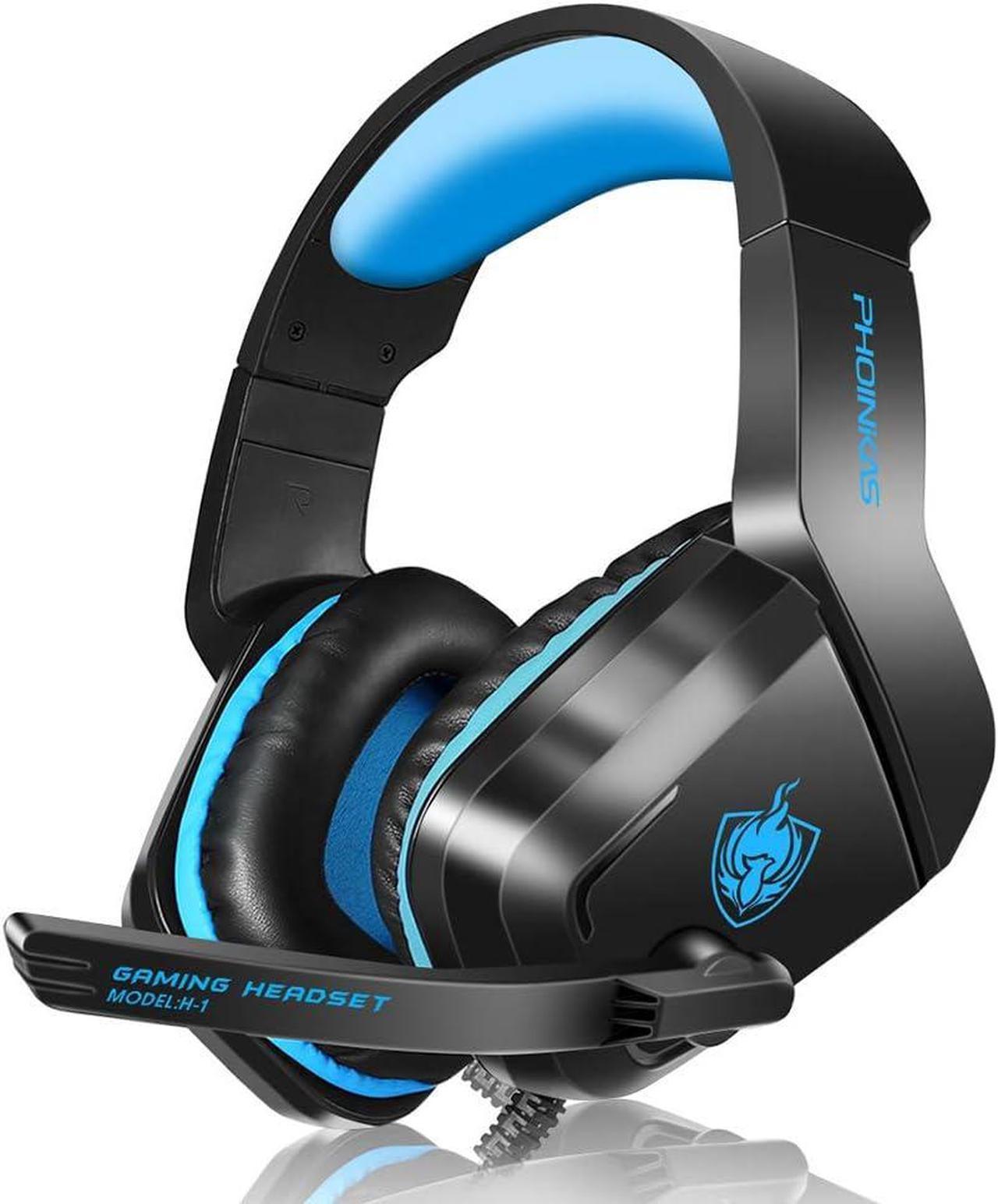 PHOINIKAS Gaming Headset, PS5 Headset for PS4, Xbox One, PC, Laptop, Nintendo Switch, Over Ear Headphones Noise-Cancelling Mic, Bass Surround, Gift for Kids - Blue