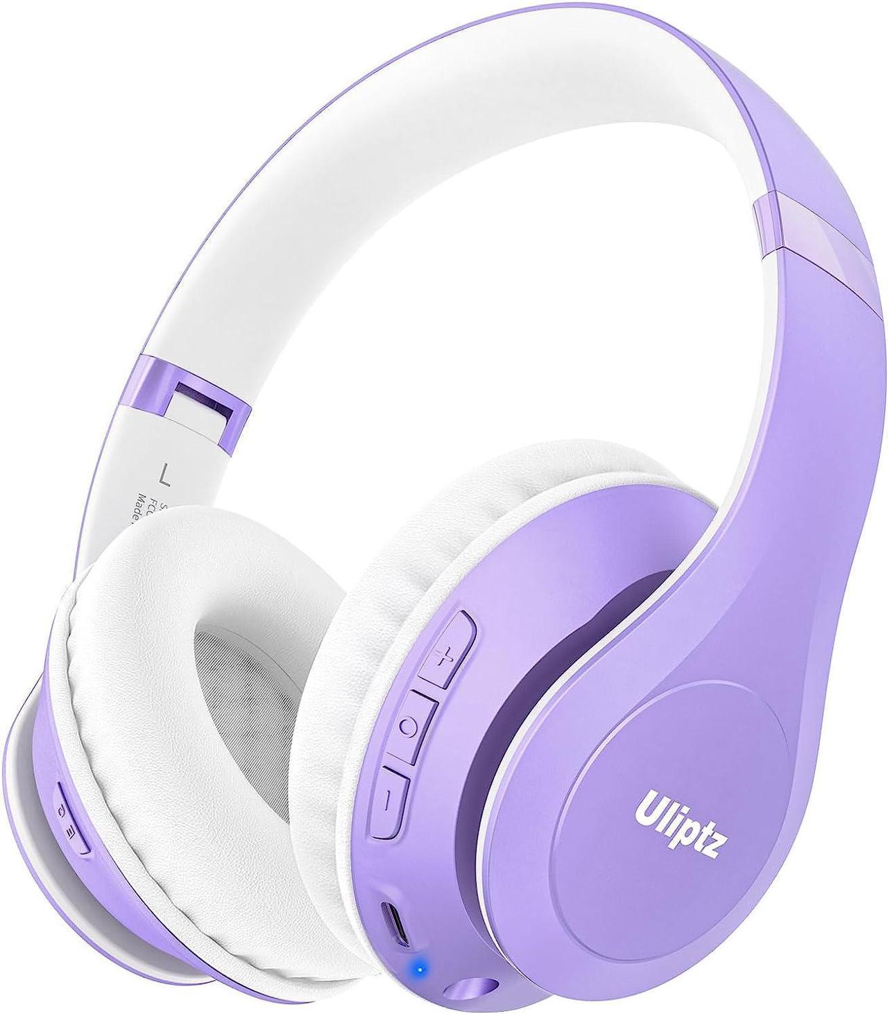 Uliptz Wireless Bluetooth Headphones, 65H Playtime Over Ear Headphones with Microphone, 6EQ Sound Modes Wireless Headphones, Foldable Bluetooth 5.3 Headphones for Travel/Office/PC (Purple)