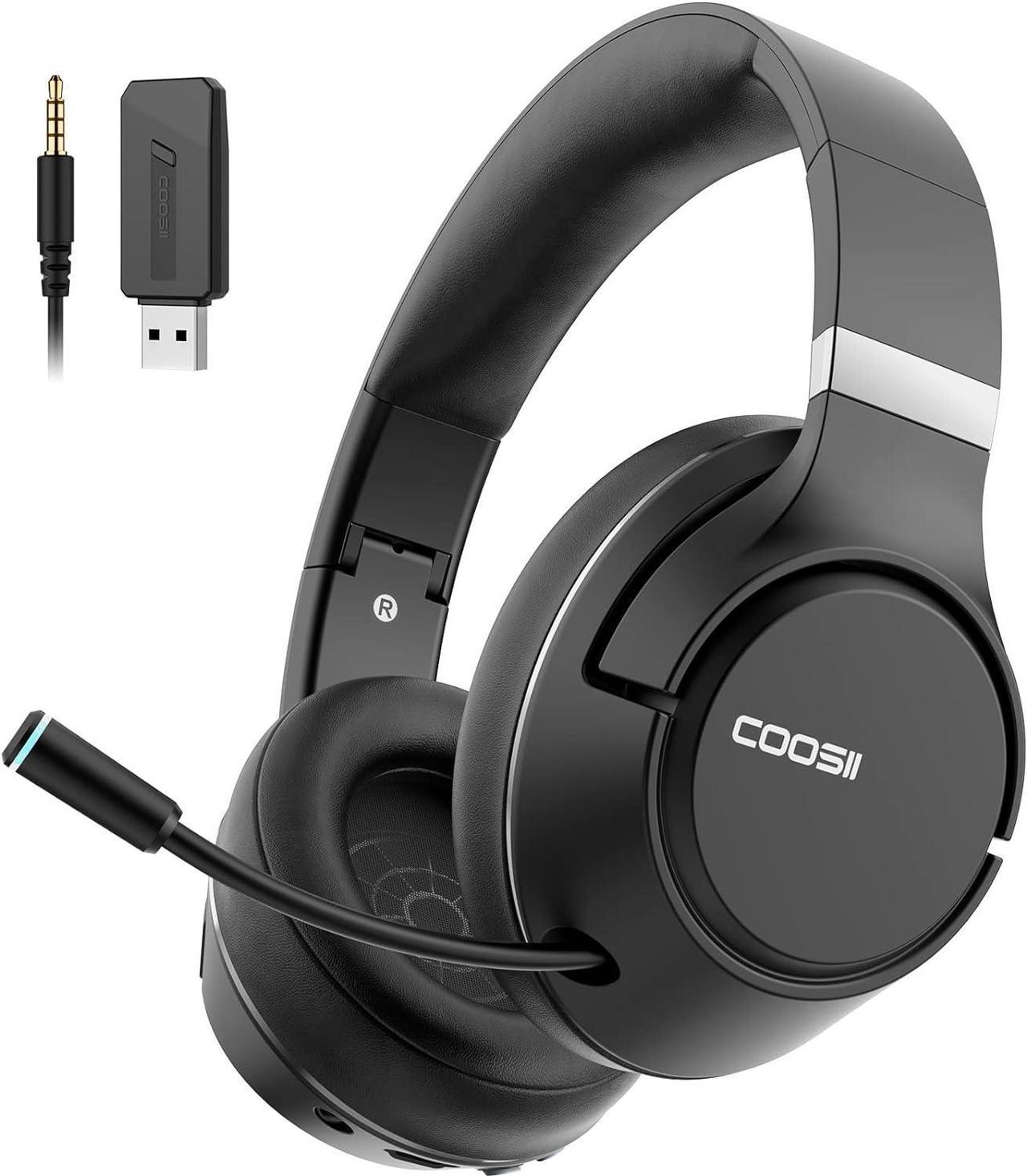 COOSII Wireless Headphones with Microphone, 40H Playtime Bluetooth Over Ear Headset with Retractable Mic, USB Dongle for Gaming, Office, Smartphones, Computer