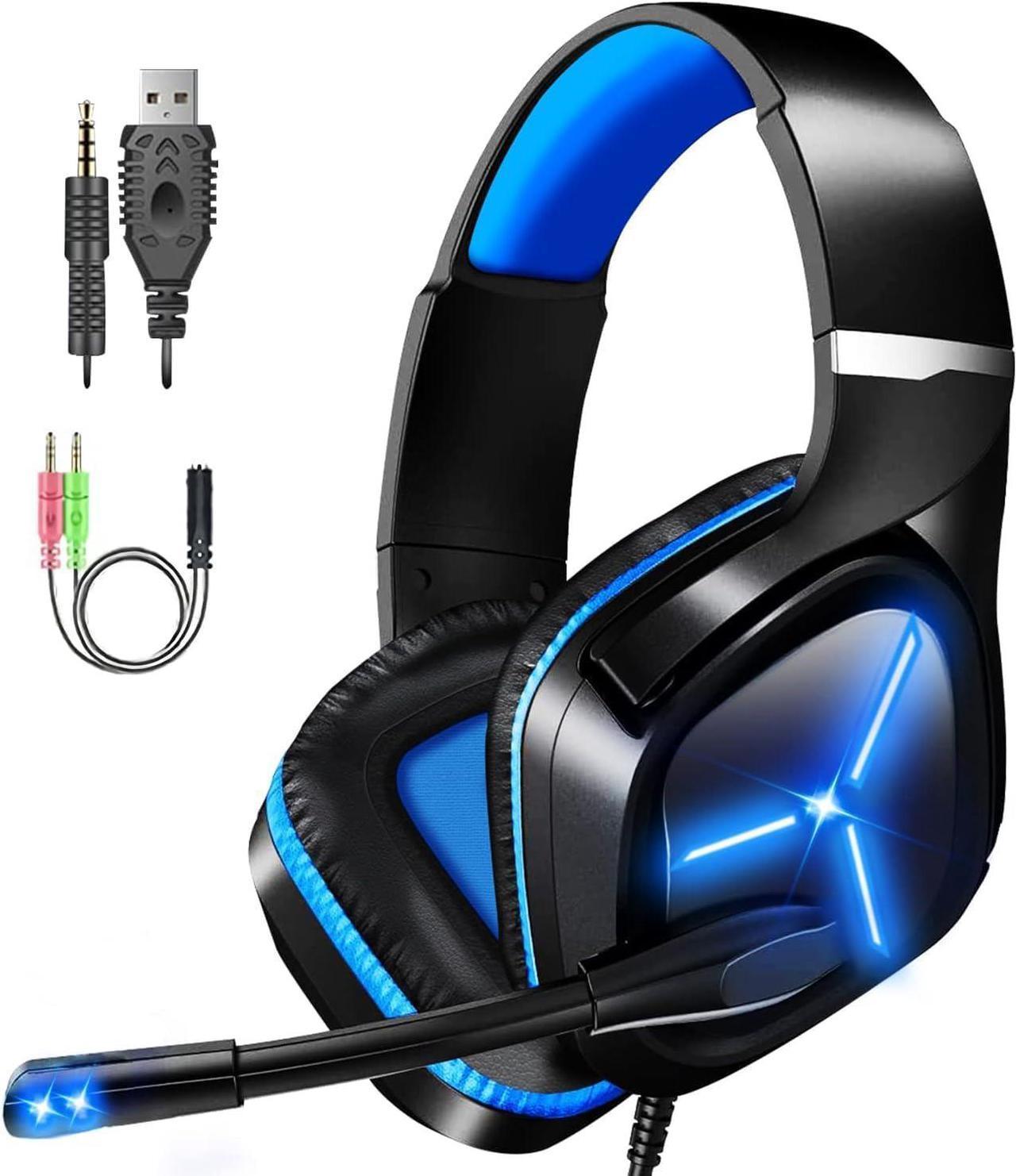 Odaban Gaming Headset with Microphone-Over Ear Gaming Headphones for Ps5 Ps4 Switch Pc-Noise Cancelling & Volume Control & Deep Bass Stereo Sound & Led Lights & Soft Earmuffs,for Laptop Phone