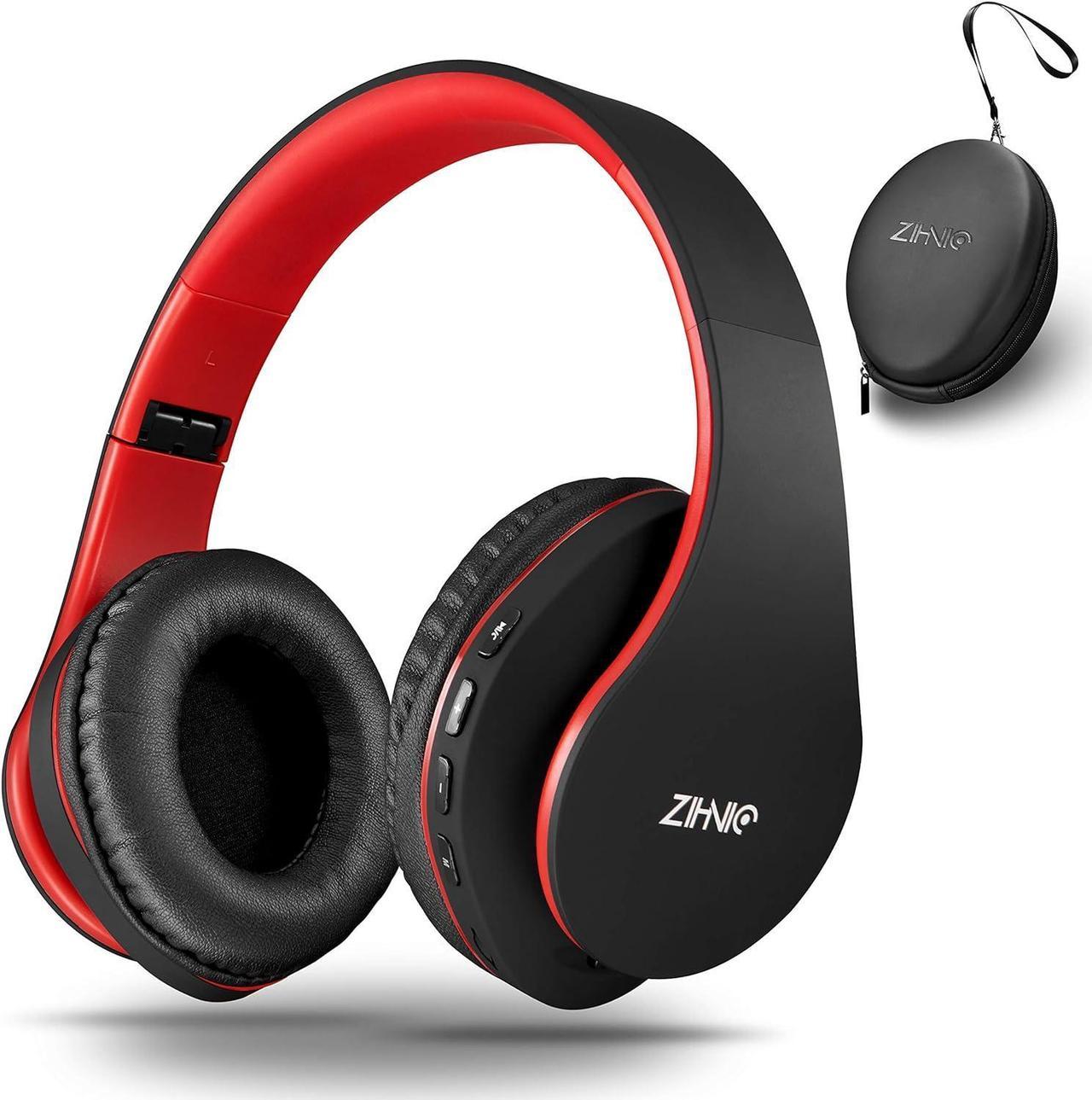 zihnic Bluetooth Over-Ear Headphones, Foldable Wireless and Wired Stereo Headset Micro SD/TF, FM for Cell Phone,PC,Soft Earmuffs &Light Weight for Prolonged Wearing(Black Red)