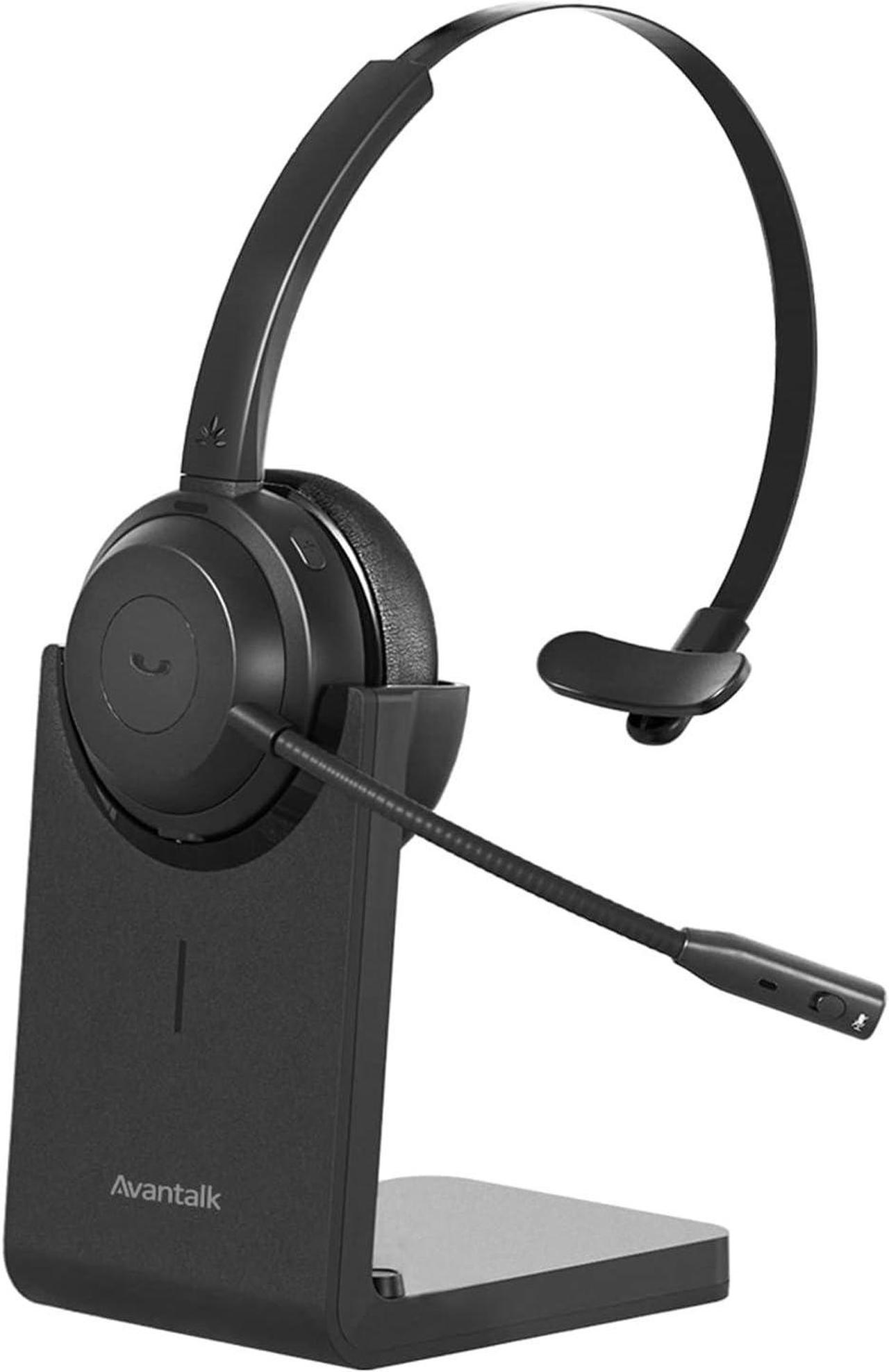 Avantalk Alto Solo - Bluetooth 5.1 Wireless Headset with Noise-Canceling Microphone for PC, Computer, Laptop, Phone & Truckers with Mute Switch, Busy Light, Charging Dock, and Wired Headphones Mode