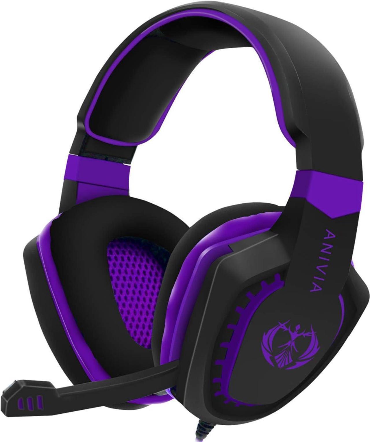 Gaming Headset Bass Surround Sound Stereo PS4 Headset with Flexible Microphone Volume Control Noise Canceling Mic Over-Ear Headphones Compatible for PS4 Xbox one Laptop PC Mac Purple