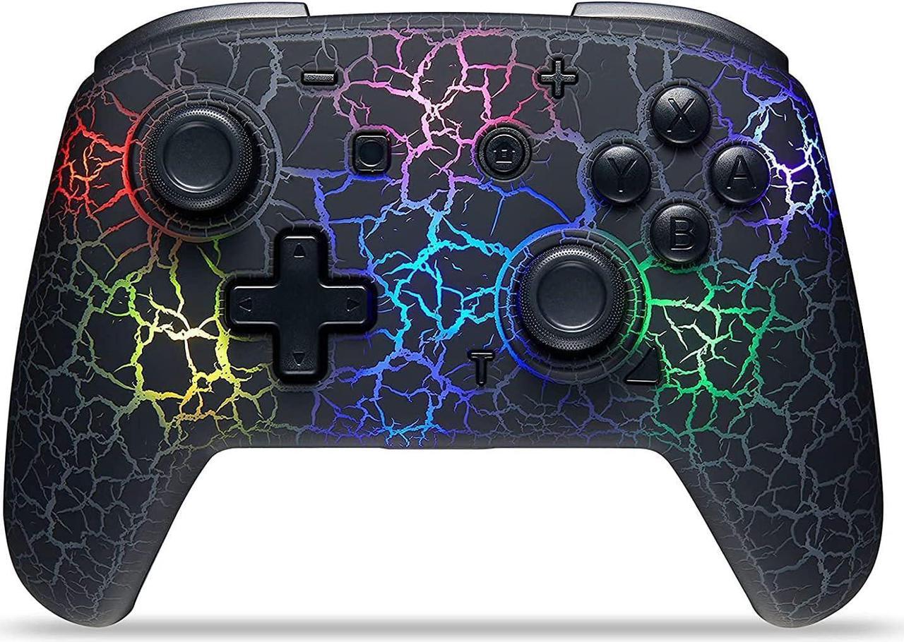 binbok Switch Controller, Wireless Pro Controller Support 8 Color Adjustable LED, Remote Joystick Gamepad with Unique Crack Dual Vibration/Gyroscope Axis, Console Accessories for Switch,Black