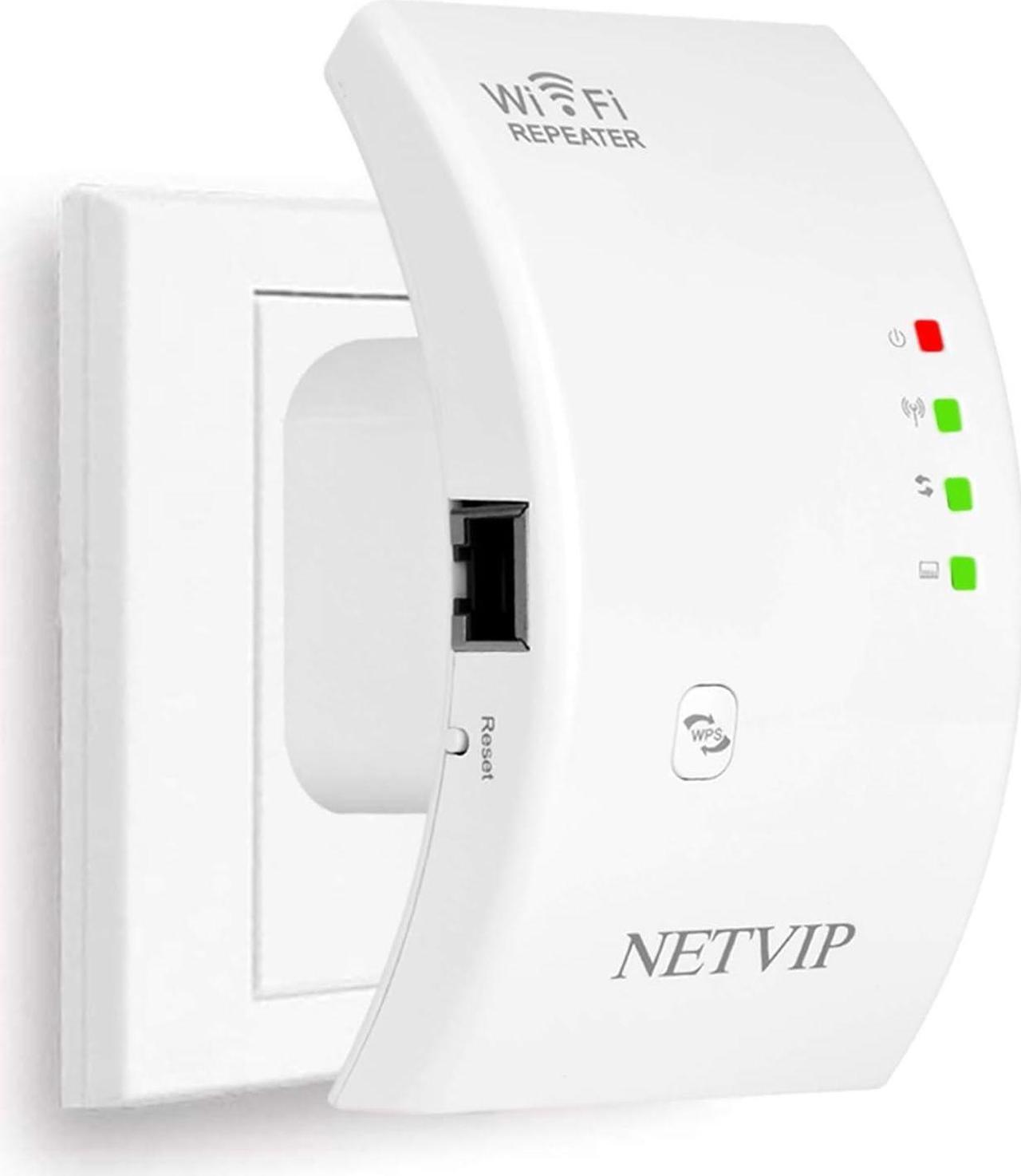 NETVIP WiFi Booster,300Mbps WiFi Range Extender Wireless Signal Booster Internal Antennas for Home 2.4GHz Internet Repeater with Ethernet Port, WPS Button, Work with Any WiFi Routers 802.11 B/G/N