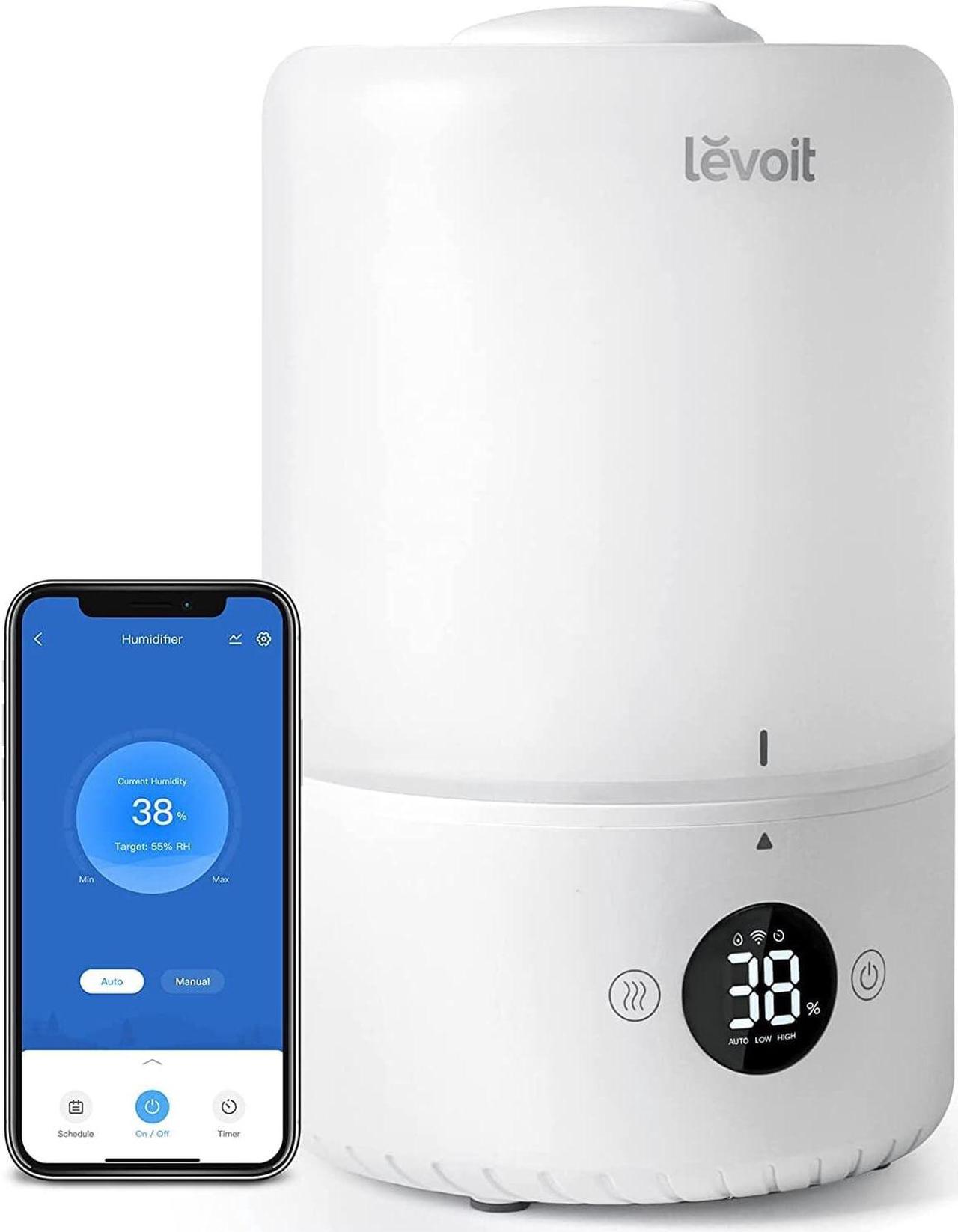 LEVOIT Humidifiers for Bedroom, Smart WiFi Alexa Control, Top Fill Cool Mist for Baby Nursery and Plants with Essential Oil Diffuser, Humidity Display, Easy Clean, Whisper Quiet Operation, 3L, White