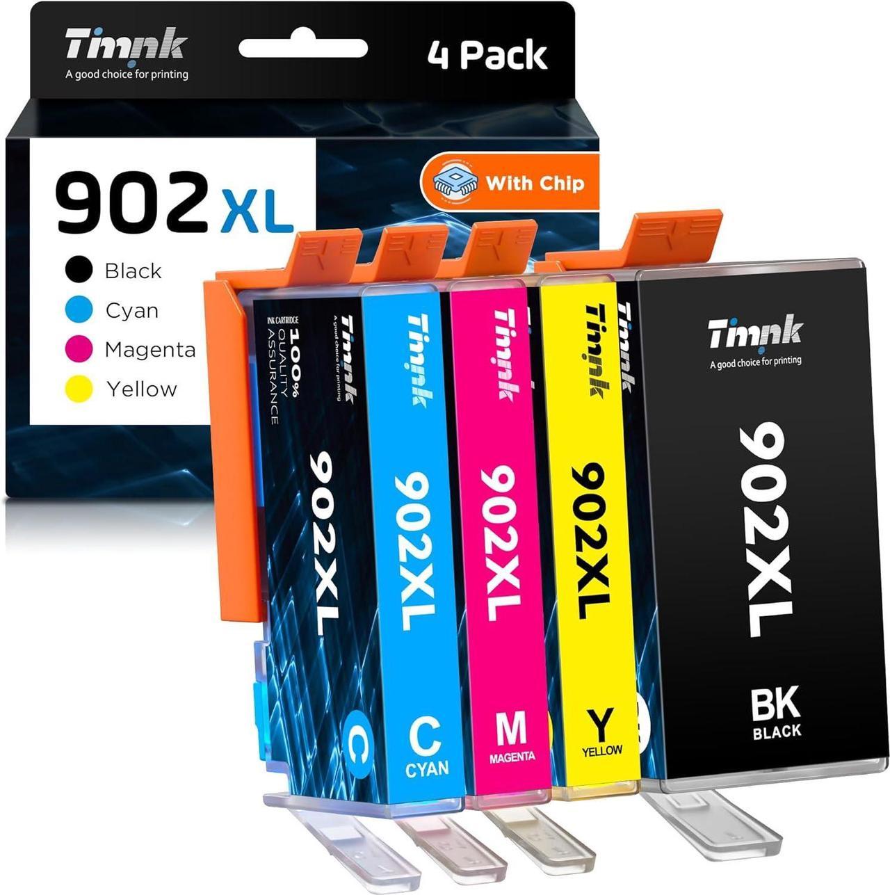 Timink 902XL Compatible Ink Cartridge Replacement for HP 902 XL | 4 Pack | Black, Cyan, Magenta, Yellow | Works with Officejet Pro 6968 6978 6975 Officejet 6954 6958 6962 Printers