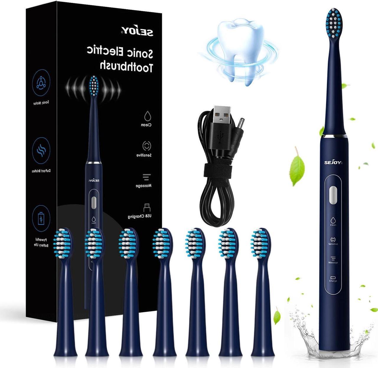 SEJOY Sonic Electric Toothbrush Rechargeable With 7 Brush Heads Power Toothbrush