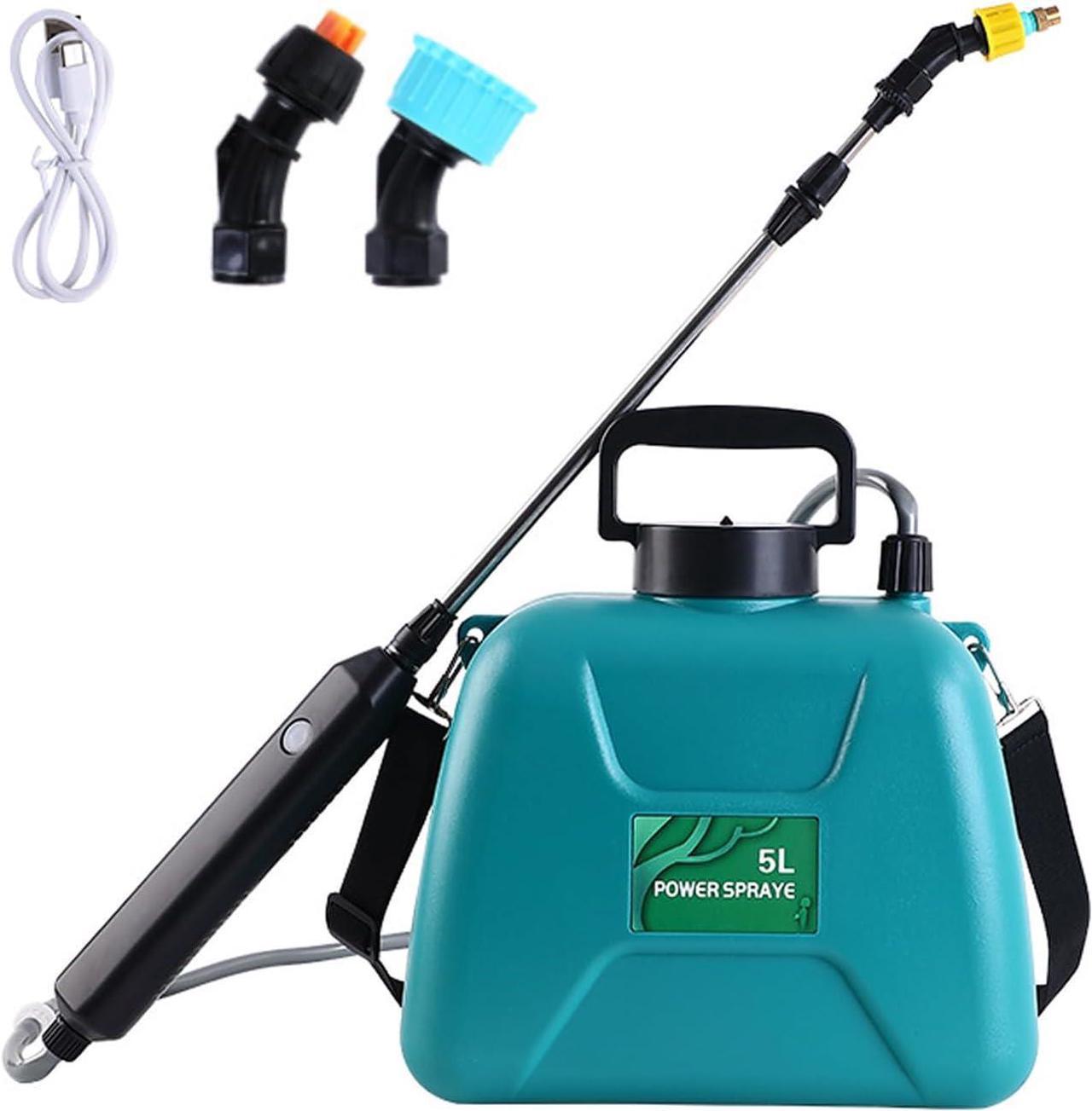 1.35 Gallon/5L Battery Powered Sprayer, Electric Garden Plant Sprayer with 3 Mist Nozzles, Rechargeable Handle and Adjustable Shoulder Strap, Portable Automatic Electric Sprayers for Yard Lawn