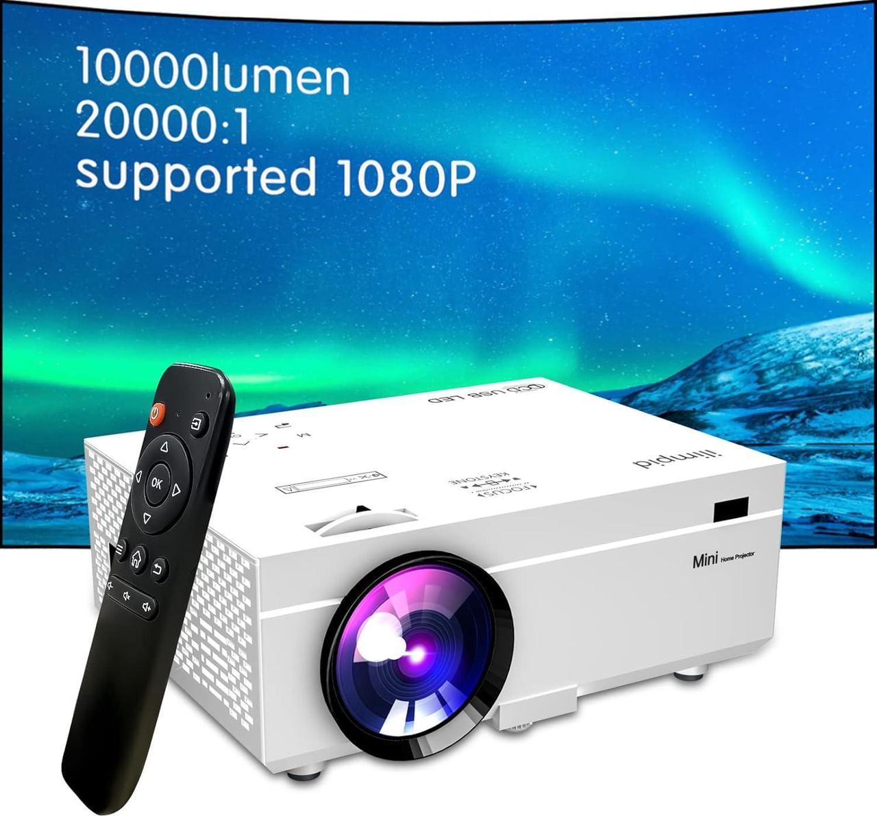 Projector 10000 Lumens Portable Video Projector, 200 Screen Full HD 1080P Enhanced Mini Movie Projector, Compatible with HDMI USB Smartphone TV Stick PC for Outdoor/Home Projection