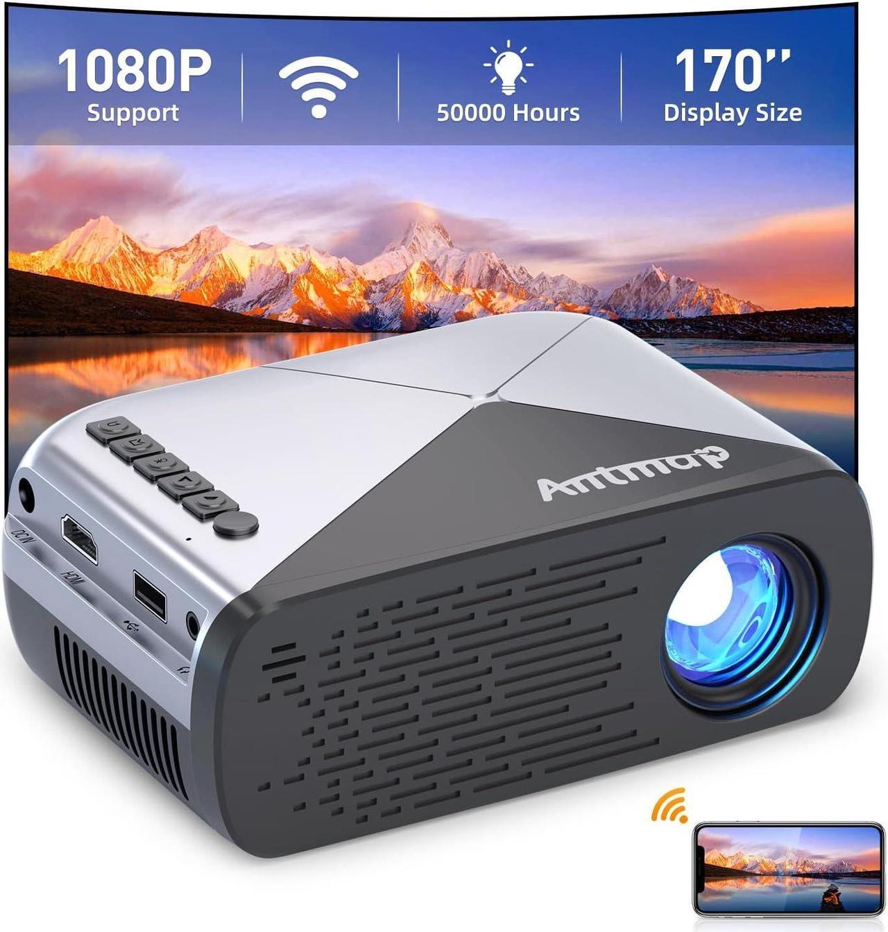 Mini Projector with WiFi, Antmap Phone Projector for iPhone Mini Pocket Projector WiFi Projector Portable Projector with HDMI Wireless Projector Compatible with Phone/Laptop/TV Stick/Game Console