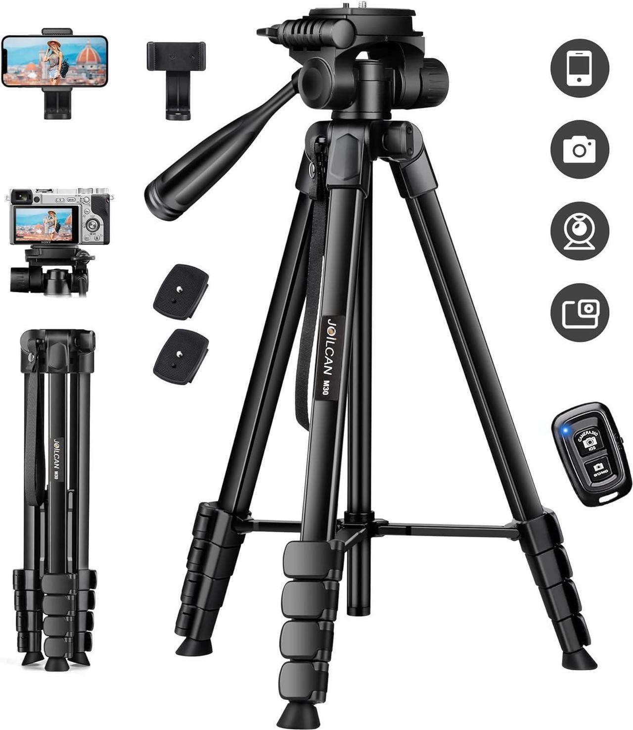 Camera Tripod, 68" Phone Tripod Stand for Camera Photo Video, Travel Floor Tripods Compatible with iPhone Canon Nikon DSLR, Cell Phone Tripods with Remote/Travel Bag/Phone Holder