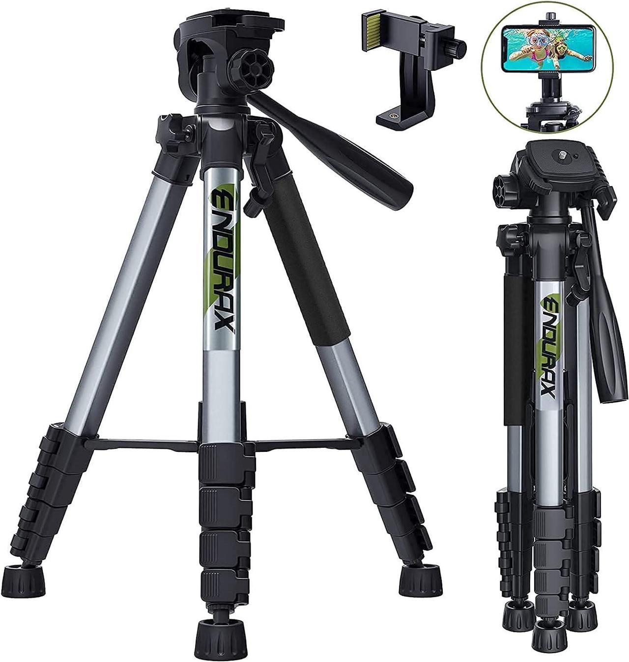 Endurax 66" Video Camera Tripod for Canon Nikon Lightweight Aluminum Travel DSLR Camera Stand, Compatible with Phone/Camera/Projector/DSLR/SLR/Webcam