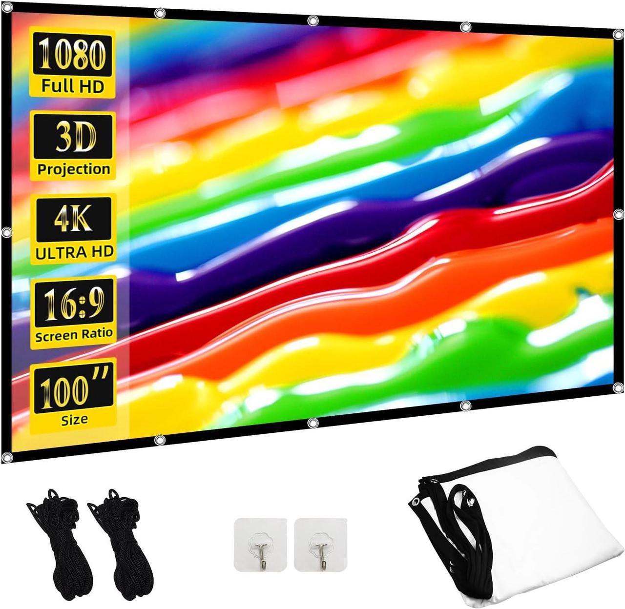 TOWOND Projector Screen 100 inch - 16:9 HD 4K Wrinkle-Free Foldable Portable Movies Projector Screen for Home Theater Outdoor Indoor Support Double Sided Projection