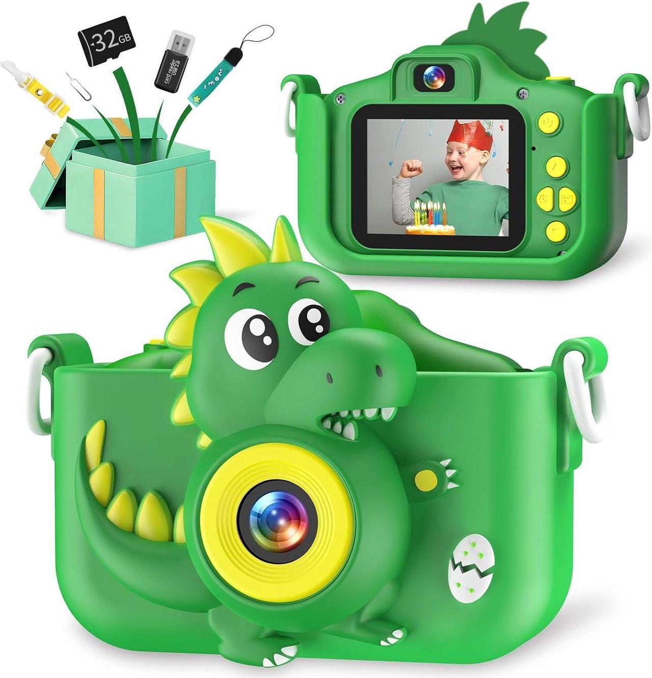 Kids Camera Toys, Dinosaur Camera for Kids 1080P HD Digital Camera Christmas Birthday Festival Gifts for Kids, Appareil Photo Enfant, 32GB TF Card Suitable for 3 4 5 6 7 8 9 Years Old Girls and Boys