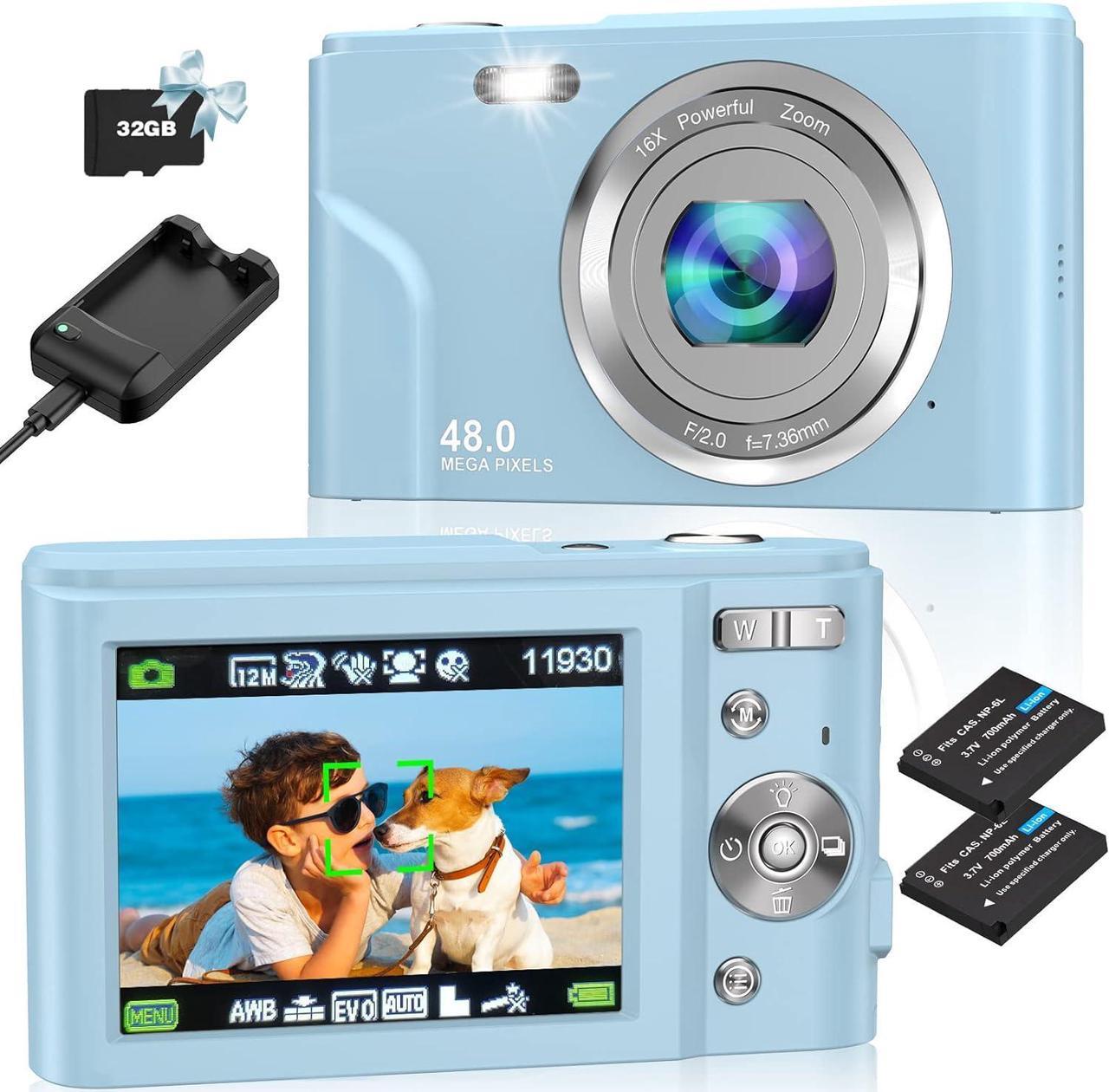 Digital Camera, Bofypoo Autofocus Kids Vlogging Camera FHD 1080P 48MP with 32GB Card, 16X Zoom Point and Shoot Digital Camera with Battery Charger, Compact Camera for Teens,Beginners