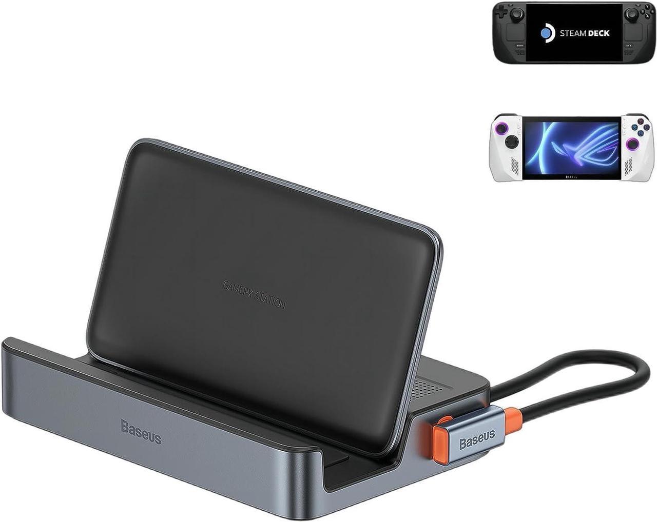 Steam Deck Dock, Baseus 6-in-1 Docking Station for Steam Deck & ROG Ally & Legion Go with HDMI 2.0 4K@60Hz, Gigabit Ethernet, Adjustable Stand Design, 100W PD and 3 USB-A 3.0 Ports