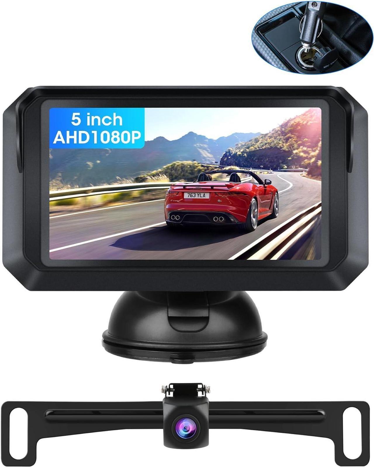 Jelkuz AHD 1080P Backup Camera 5 inch Rear View Camera Monitor Kit IP68 Waterproof Super Night Vision Reverse Camera for RV Cars Trucks DIY Guide Line