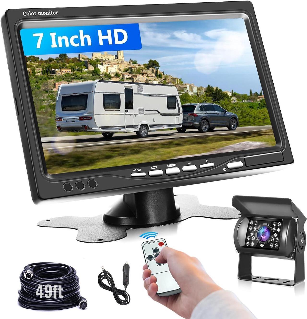 RV Backup Camera HD 7 Inch Monitor Rear View Kit Easy Installation for Truck RV Bus Trailer Camper Caravan IP69 Waterproof Night Vision Reverse Camera + Cigarette Lighter