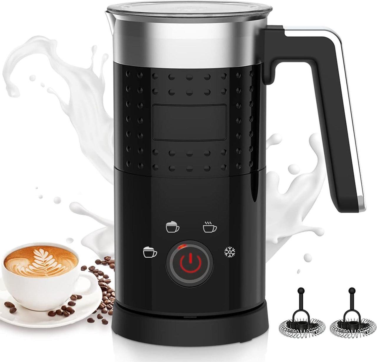 4 in 1 Milk Frother: Electric Milk Foamer with Cold & Hot Froth for Latte Cappuccino - Automatic Coffee Foam Maker 350 ml/10 oz Instant Milk Chocolate Steamer Heater