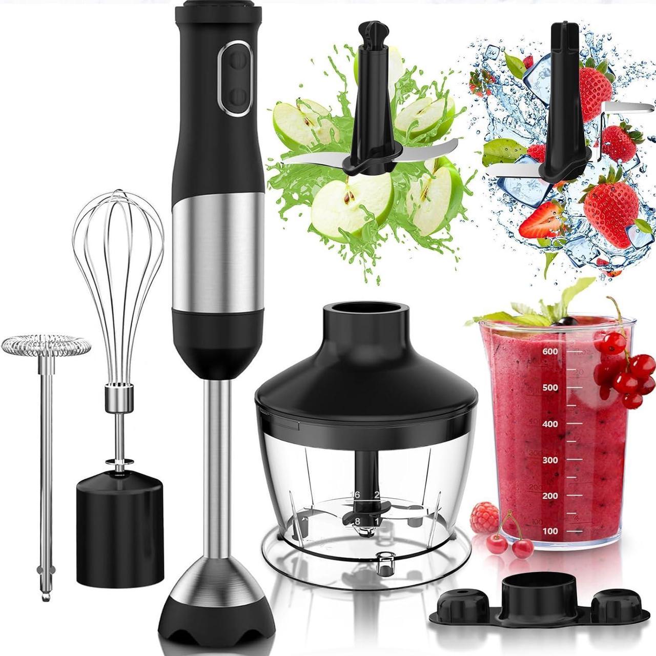 LINKChef 7 in 1 Immersion Blender Scratch Resistant, 2 Titanium Steel Blades 800W Hand Blender, Variable Speed & Turbo Mode Stick Blender with Whisk, Milk Frother, Food Processor, Beaker