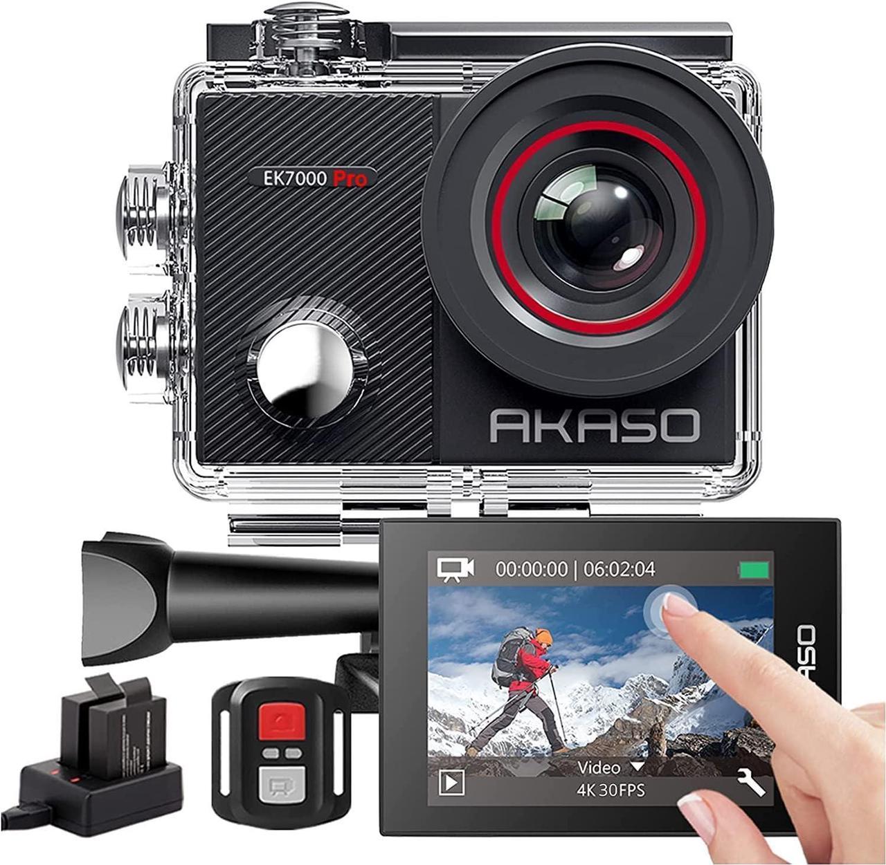 AKASO EK7000 Pro 4K Action Camera with Touch Screen EIS Adjustable View Angle Web Underwater Camera 40m Waterproof Camera Remote Control Sports Camera with Helmet Accessories Kit