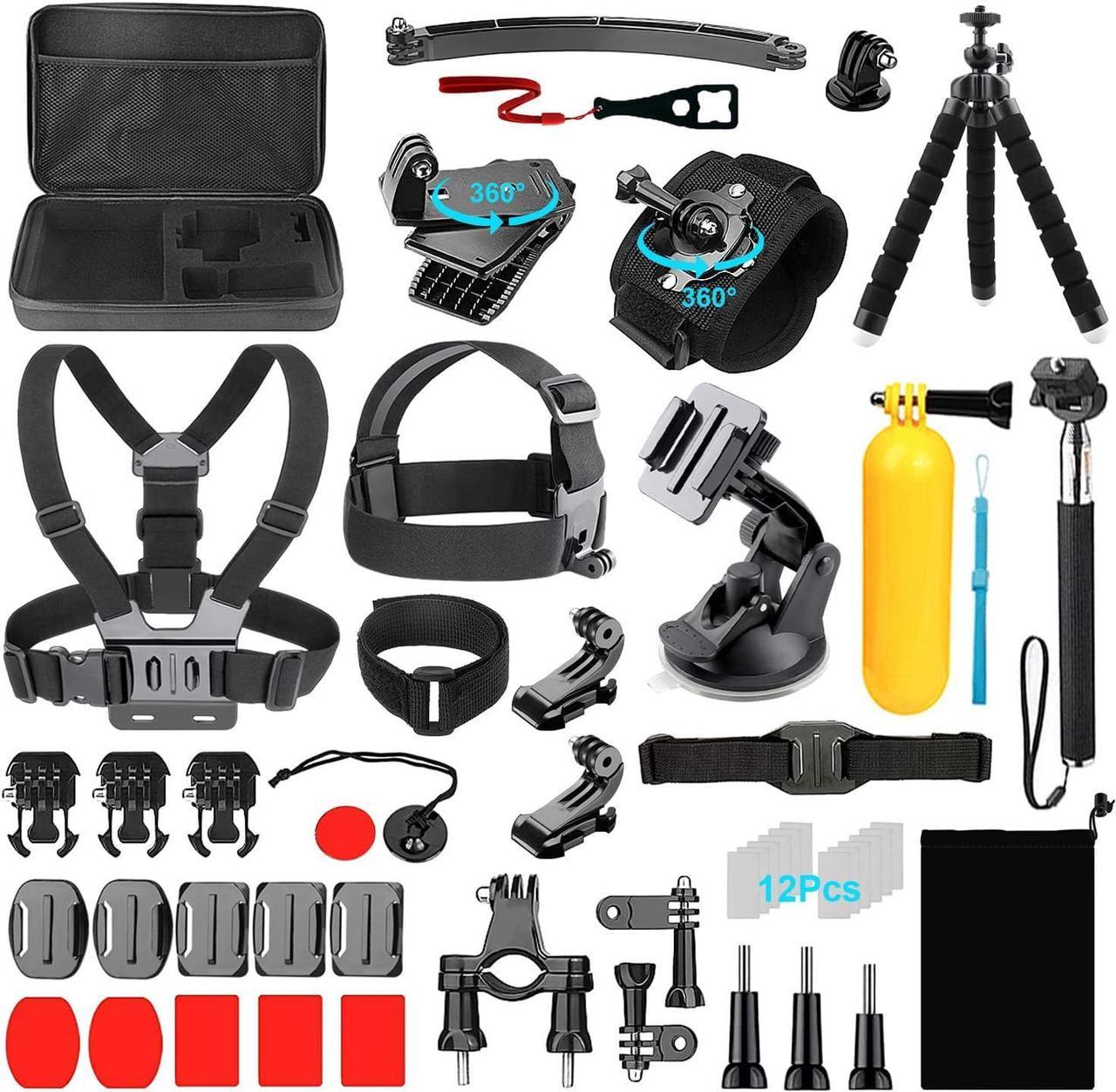 Action Camera Accessories Set, Ci-Fotto 50-in-1 Sports Camera Accessories Compatible with Hero 12 11 10 9 8 7 6 5, Max Insta360 GO 2 SJ6000 SJ5000 DJI OSMO Action Cam DBPOWER