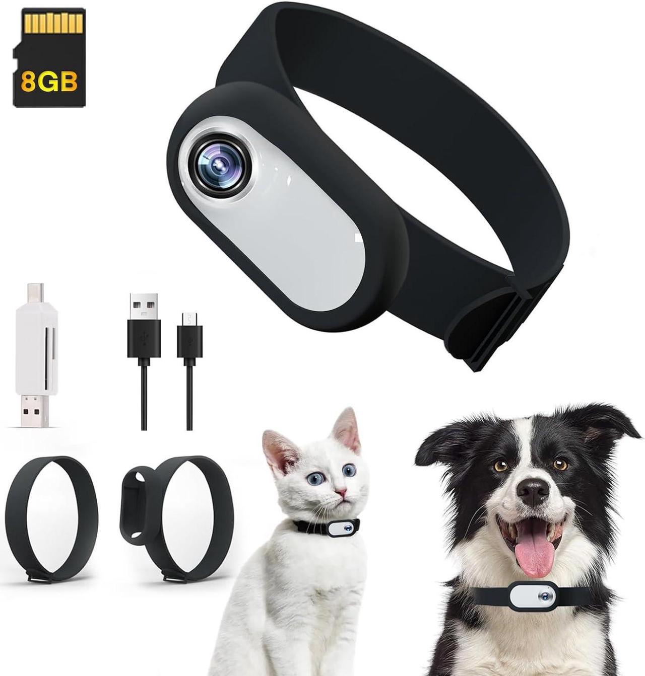 Cat Camera Collar with 8GB SD Card, HD 1080P Dog Collar Camera Mini Body Camera Action Camera Wireless Collar Camera for Dogs Cats Gift