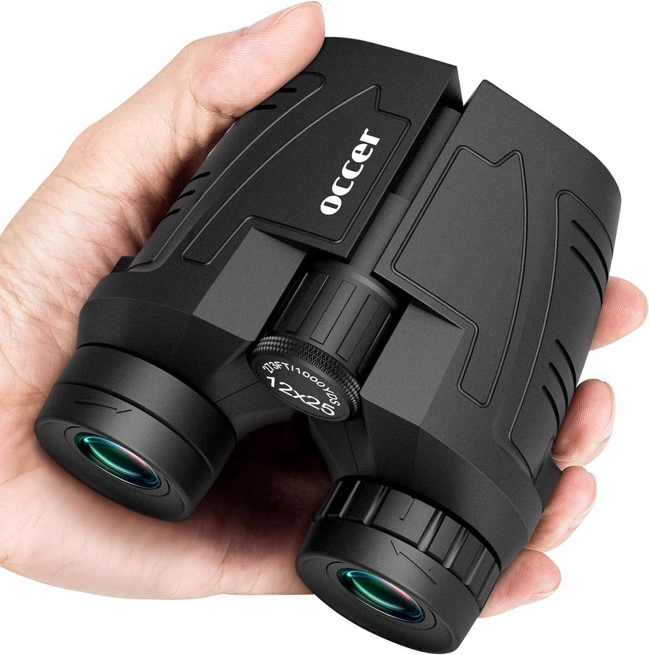 Occer 12x25 Compact Binoculars for Adults Kids, Small Binoculars with Large View Clear Low Light Vision,High Power Lightweight Binocular Easy Focus for Hunting, Bird Watching, Travel, Hiking,Sports