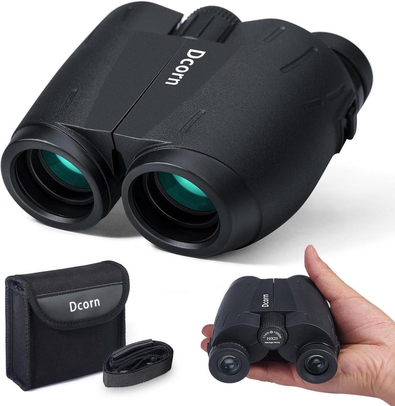 Dcorn 10x25 Binoculars for Adults and Kids, Bird Watching Binoculars Compact Travel Binoculars, Survival Gear for Outdoor Hunting Hiking, or Theater and Concerts