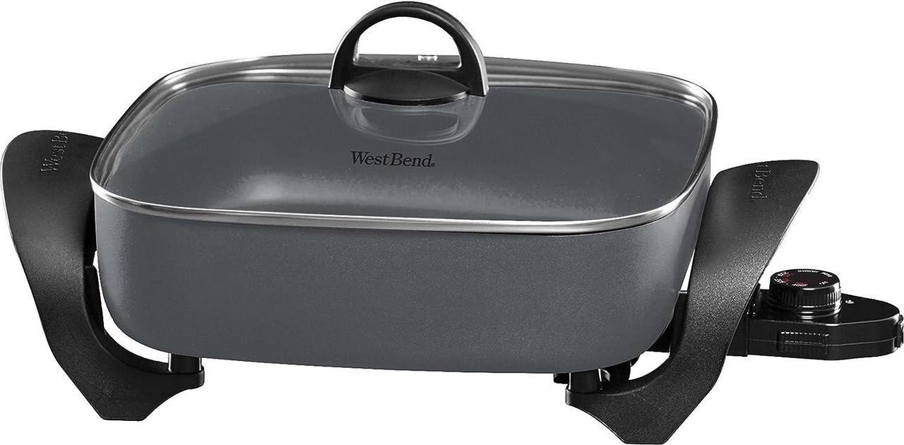 WEST BEND Electric Skillet, Family-Sized 3-Inch Deep with Diamond Shield Scratch-Resistant Non-Stick Finish, 12-Inch, Gray